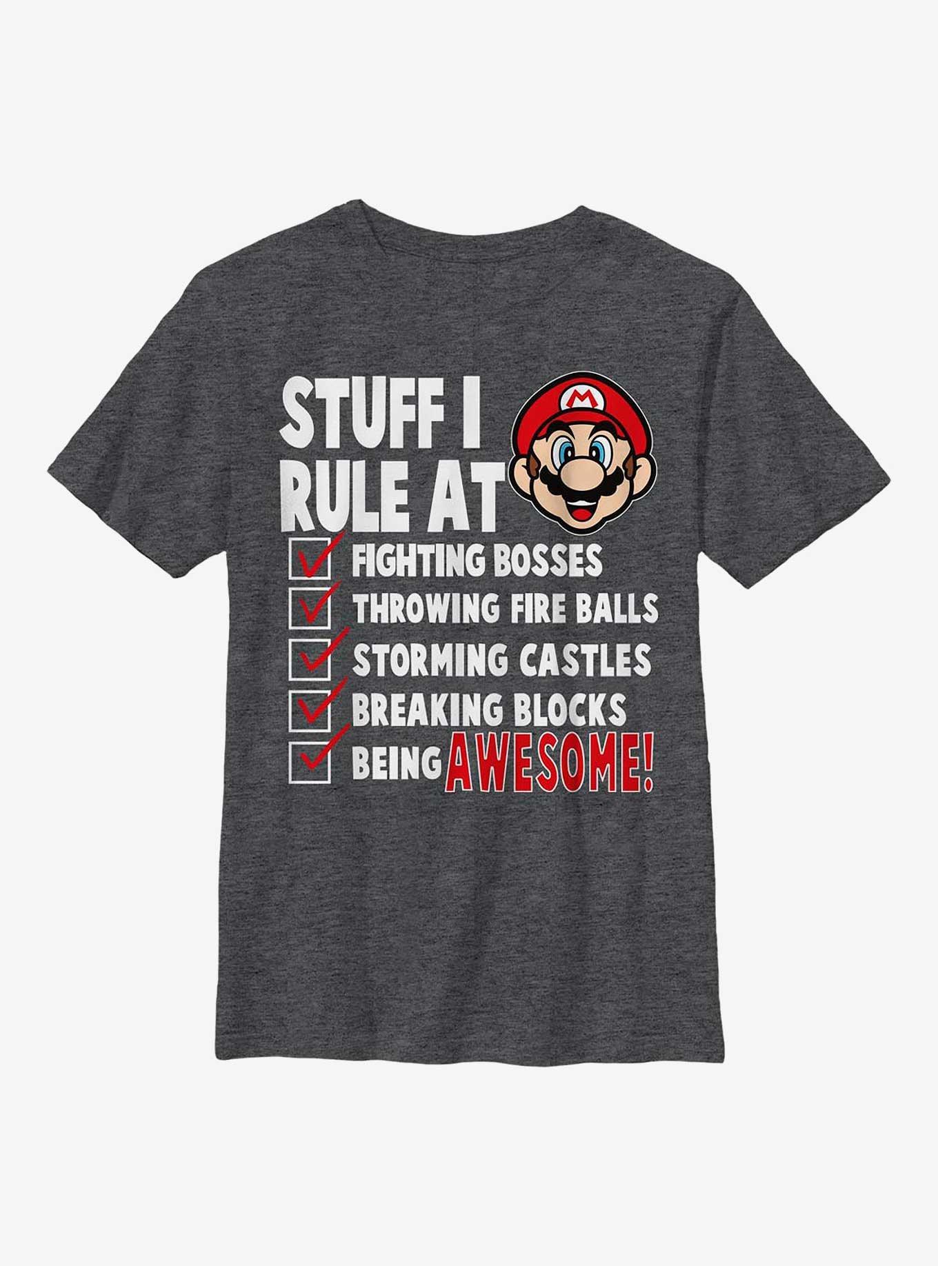 Nintendo Super Mario Stuff I Rule At Youth T-Shirt, CHAR HTR, hi-res