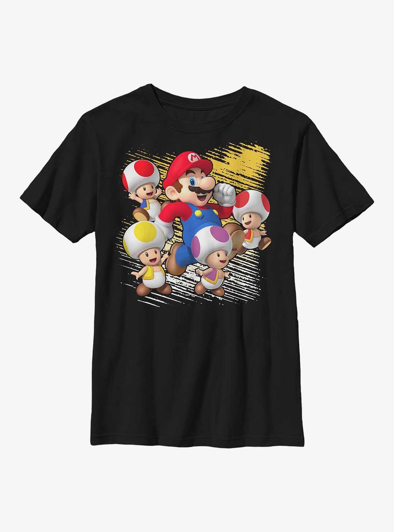 Nintendo Super Mario Toad Squad Running Youth T-Shirt, BLACK, hi-res