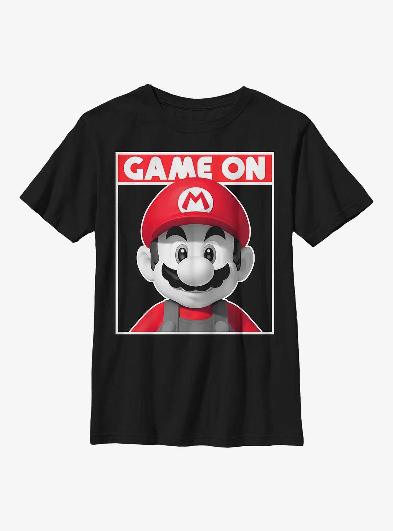 Nintendo Super Mario Game On Poster Portrait Youth T-Shirt, BLACK, hi-res