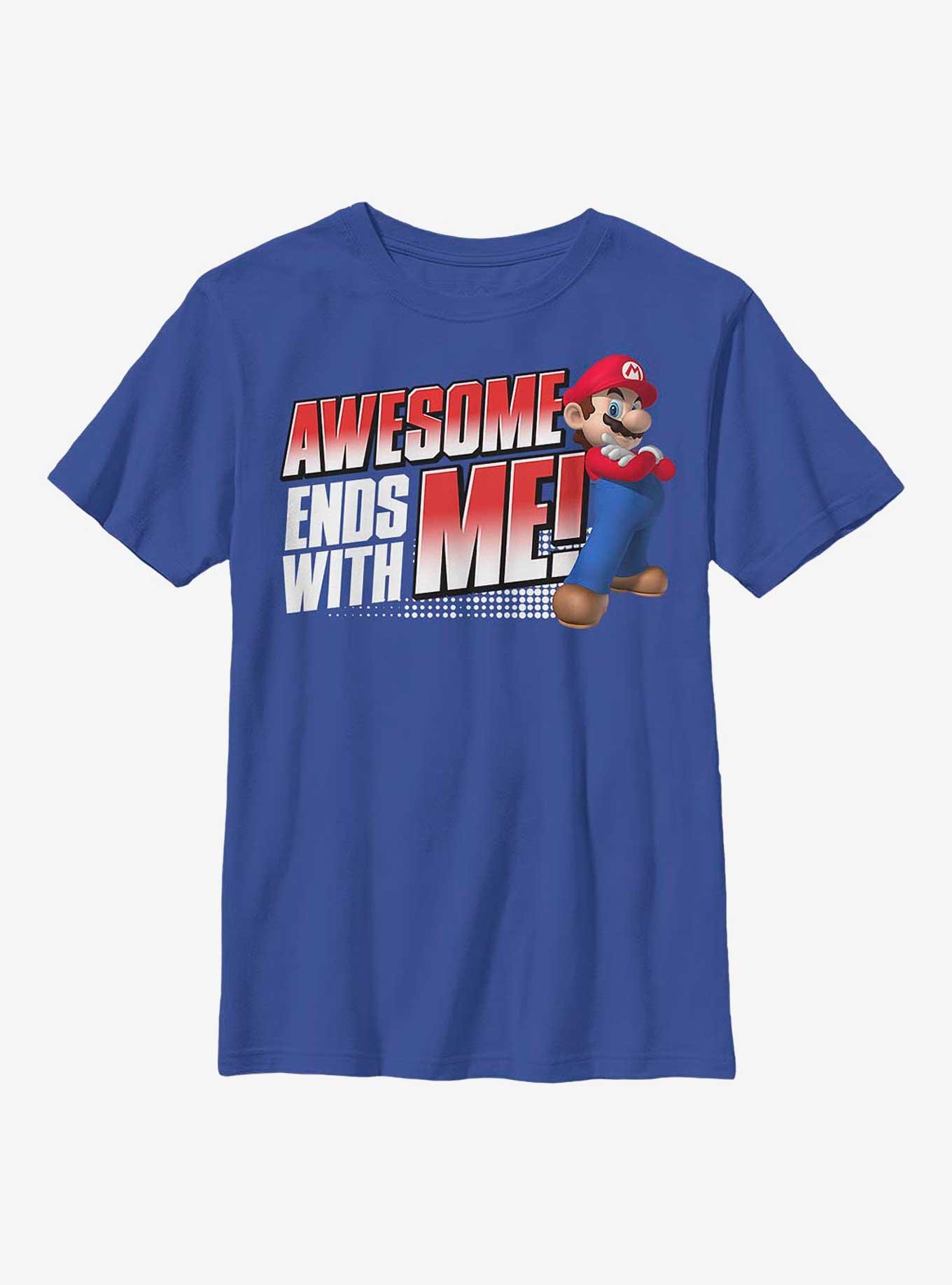 Nintendo Super Mario Awesome Ends With Me! Youth T-Shirt, ROYAL, hi-res