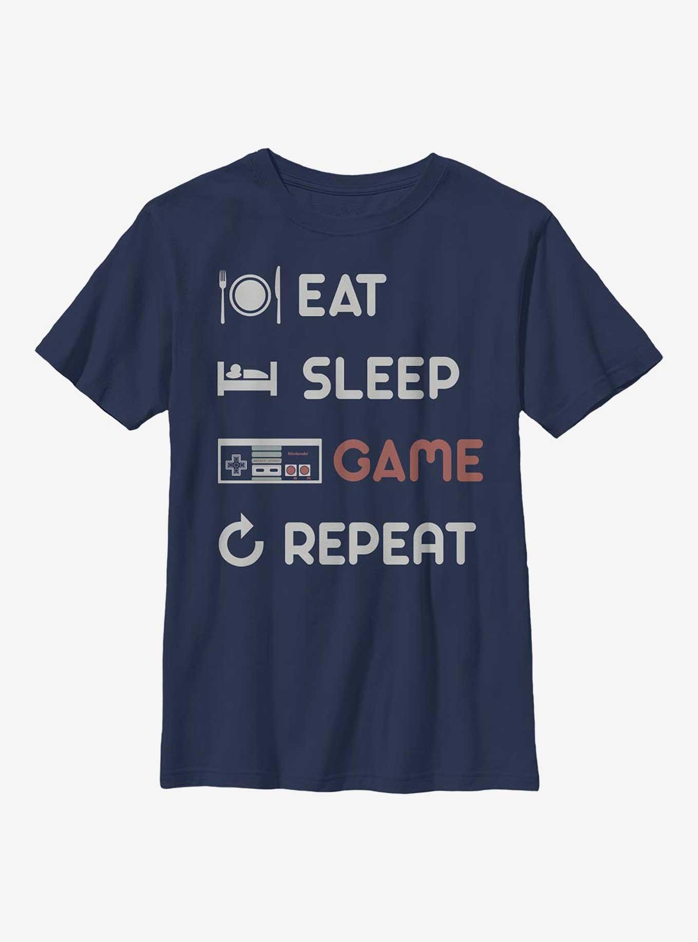 Nintendo Eat Sleep Game Repeat Youth T-Shirt, NAVY, hi-res