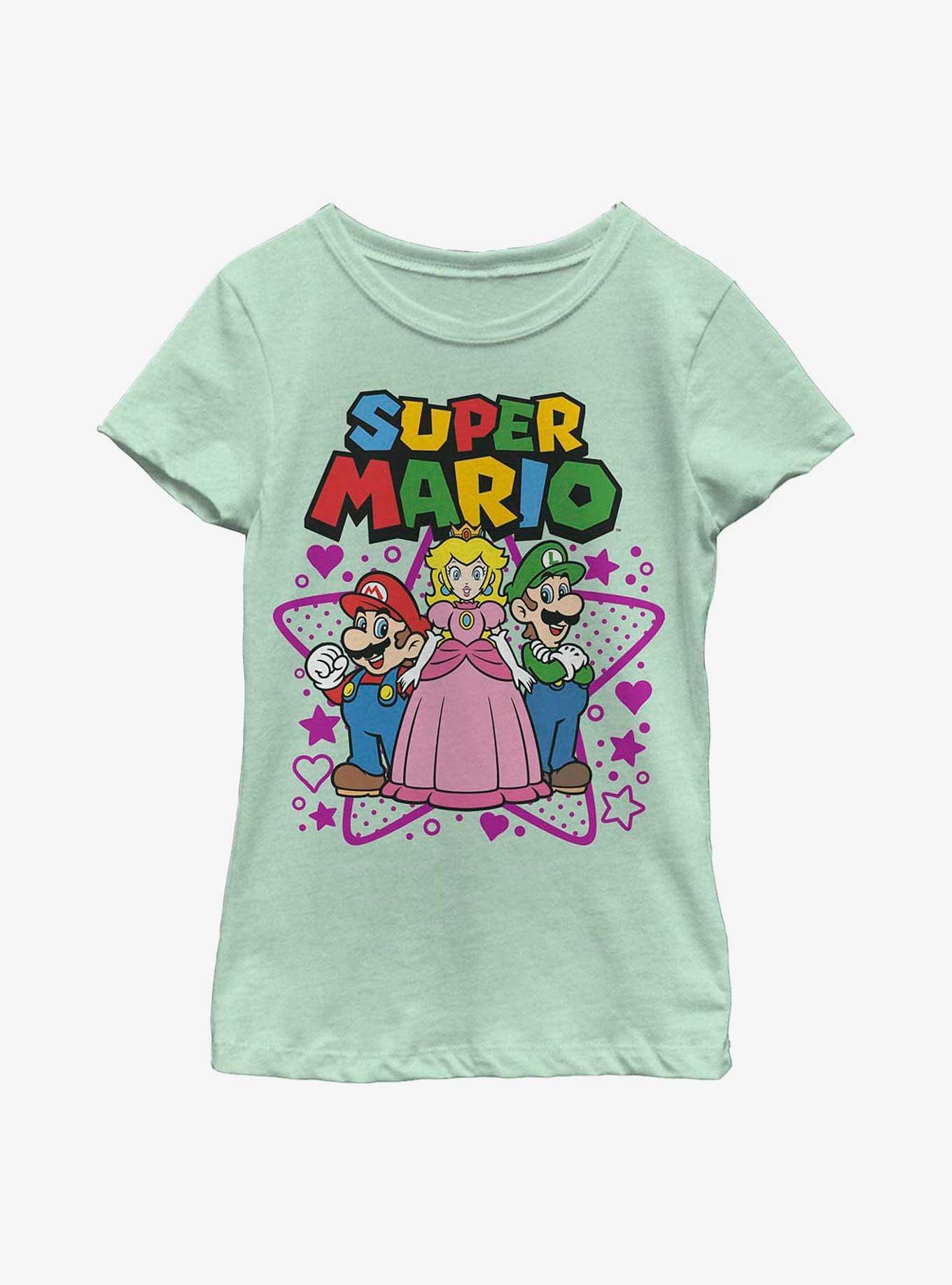 Nintendo Super Mario Super Stars Trio Youth Girls T-Shirt, MINT, hi-res