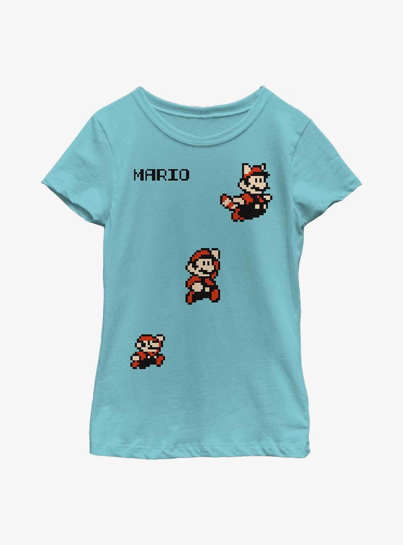 Nintendo Super Mario Flying Raccoon Pixel Mario Youth Girls T-Shirt, TAHI BLUE, hi-res