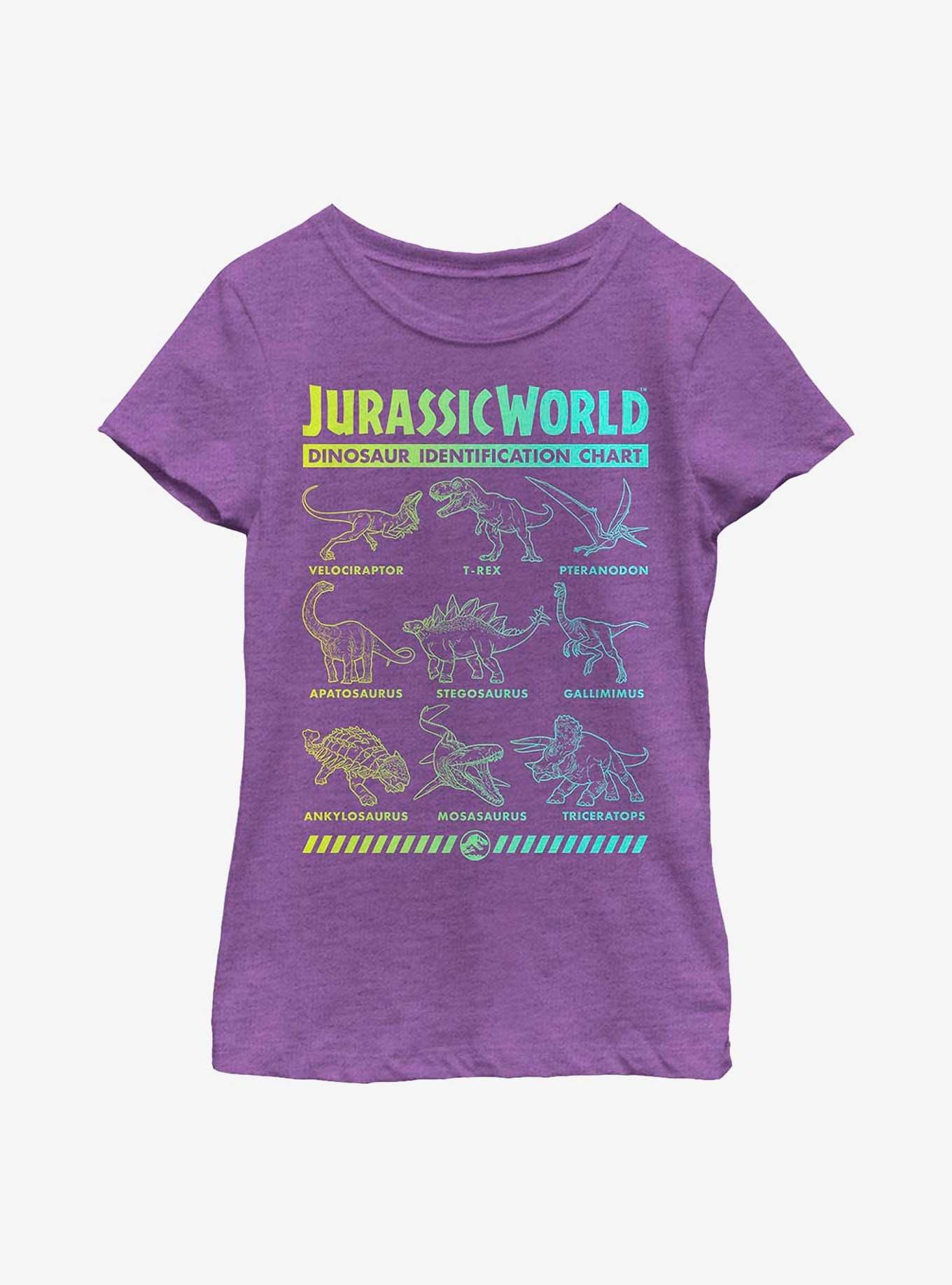 Jurassic Park Dinosaur Identification Chart Gradient Youth Girls T-Shirt, , hi-res