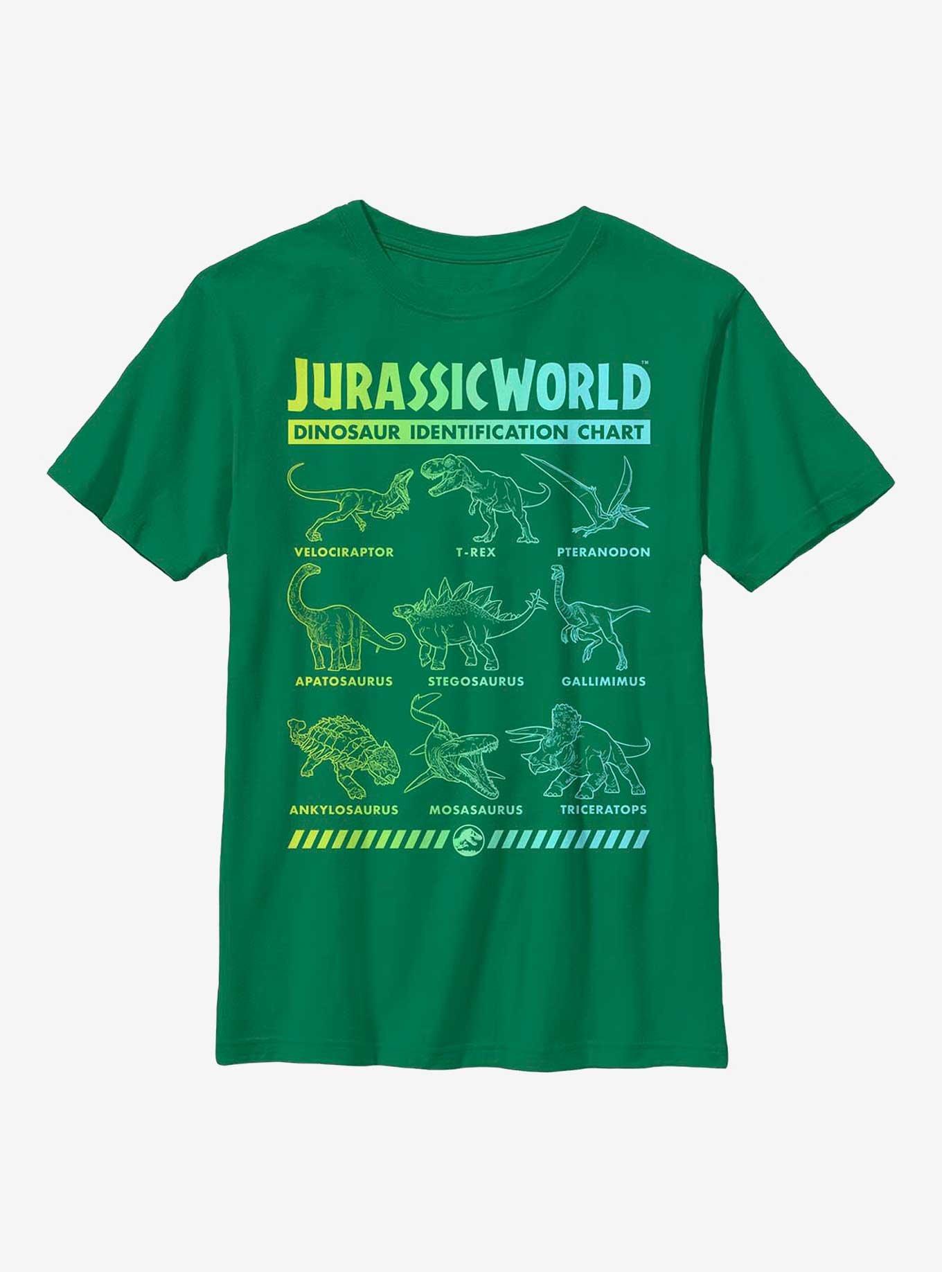 Jurassic Park Dinosaur Identification Chart Gradient Youth T-Shirt, KELLY, hi-res