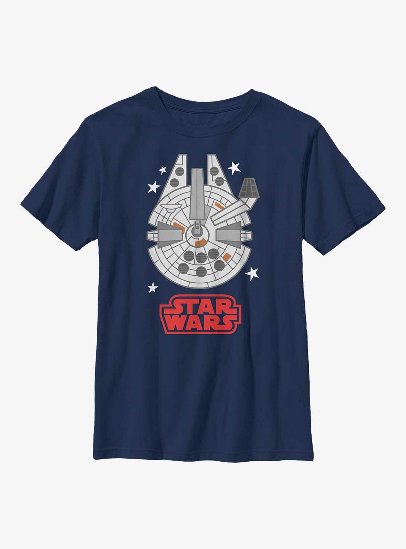 Star Wars Falcon Emoji Cowlneck Long-Sleeve Youth T-Shirt, NAVY, hi-res