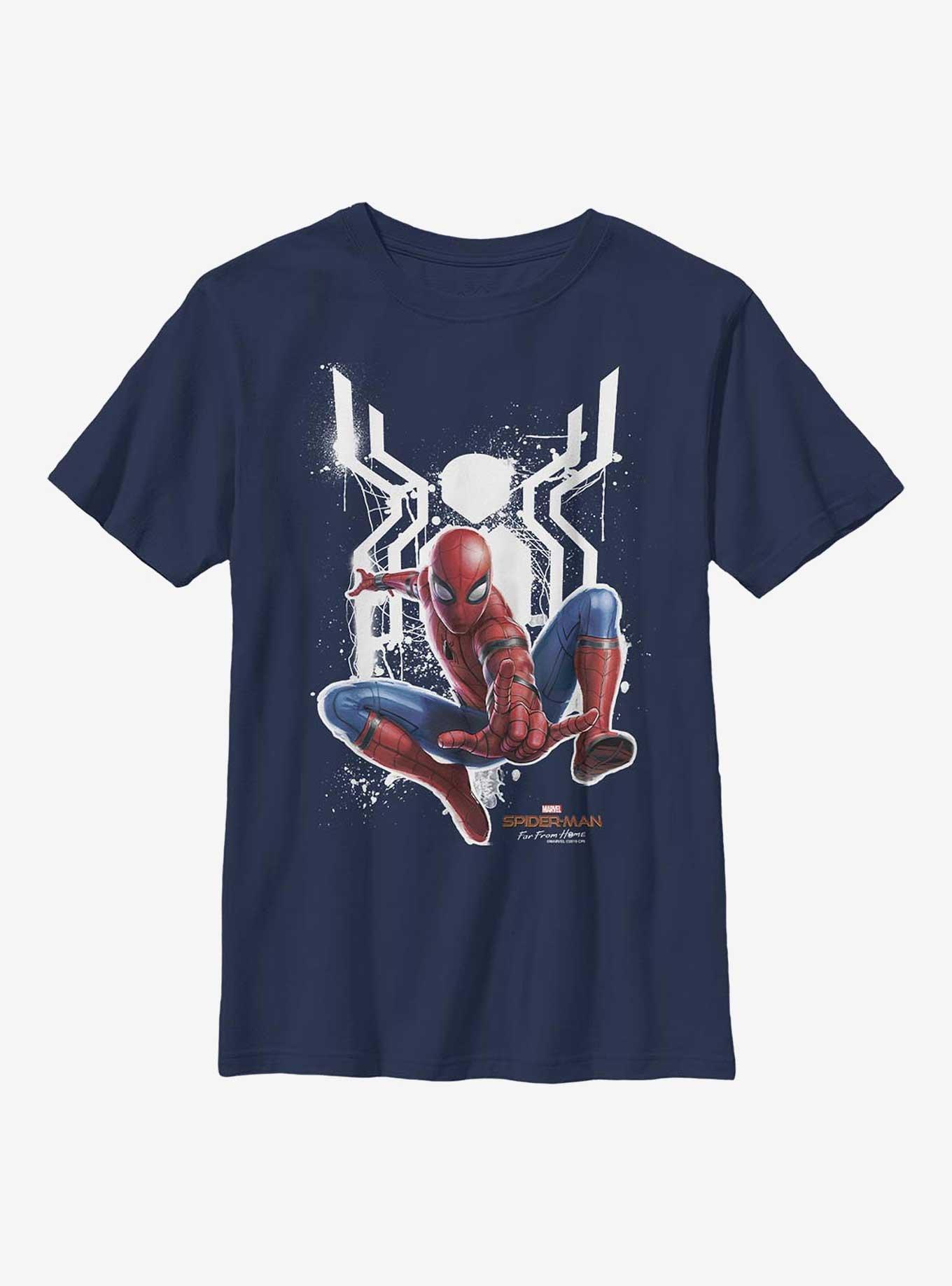 Marvel Spiderman: Far From Home Painted Spider Youth T-Shirt, NAVY, hi-res