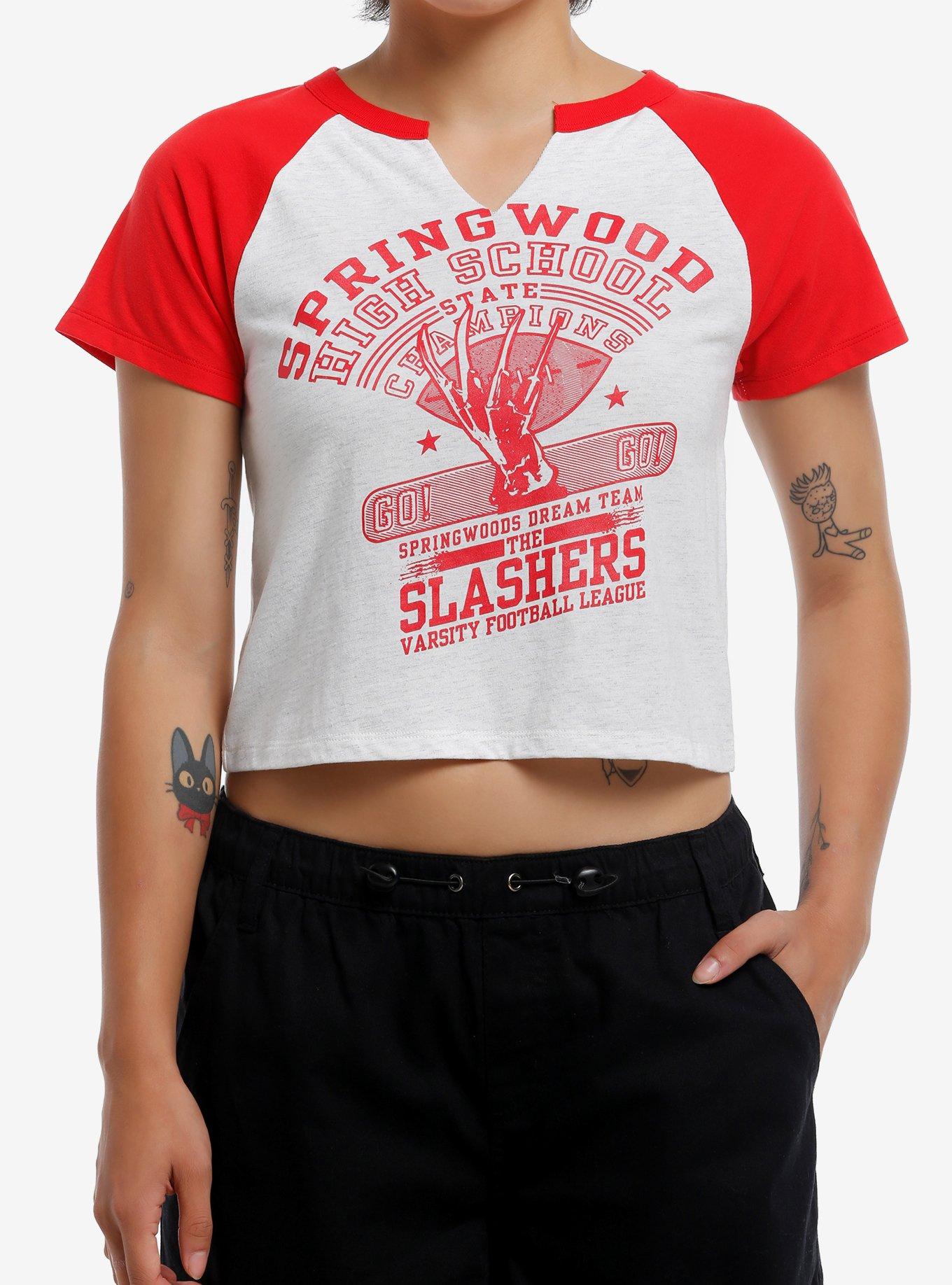 A Nightmare On Elm Street Springwood High School Girls Baby Raglan T-Shirt, RED, hi-res