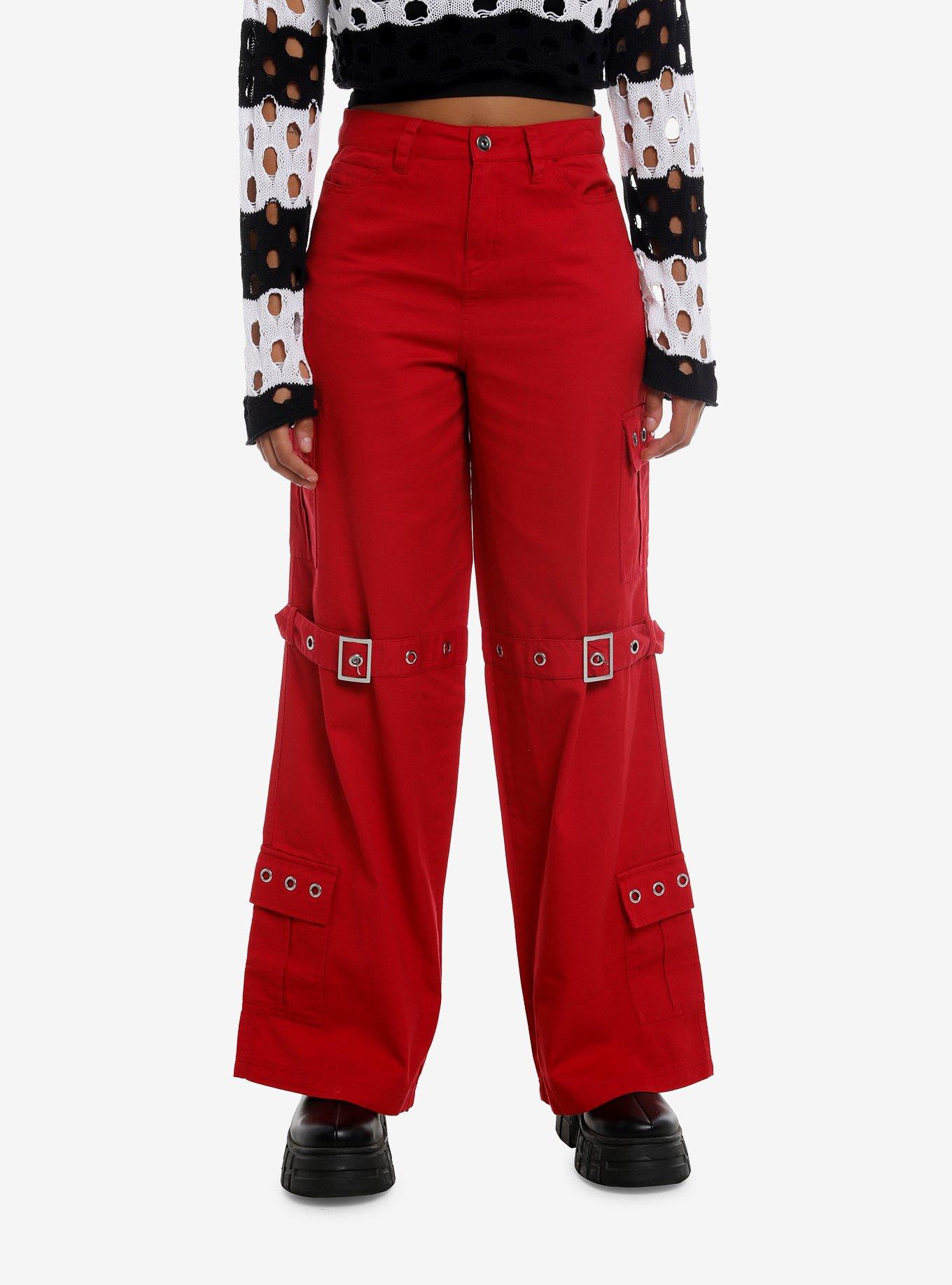 Social Collision Eyeball Spider Red Wide Leg Jeans