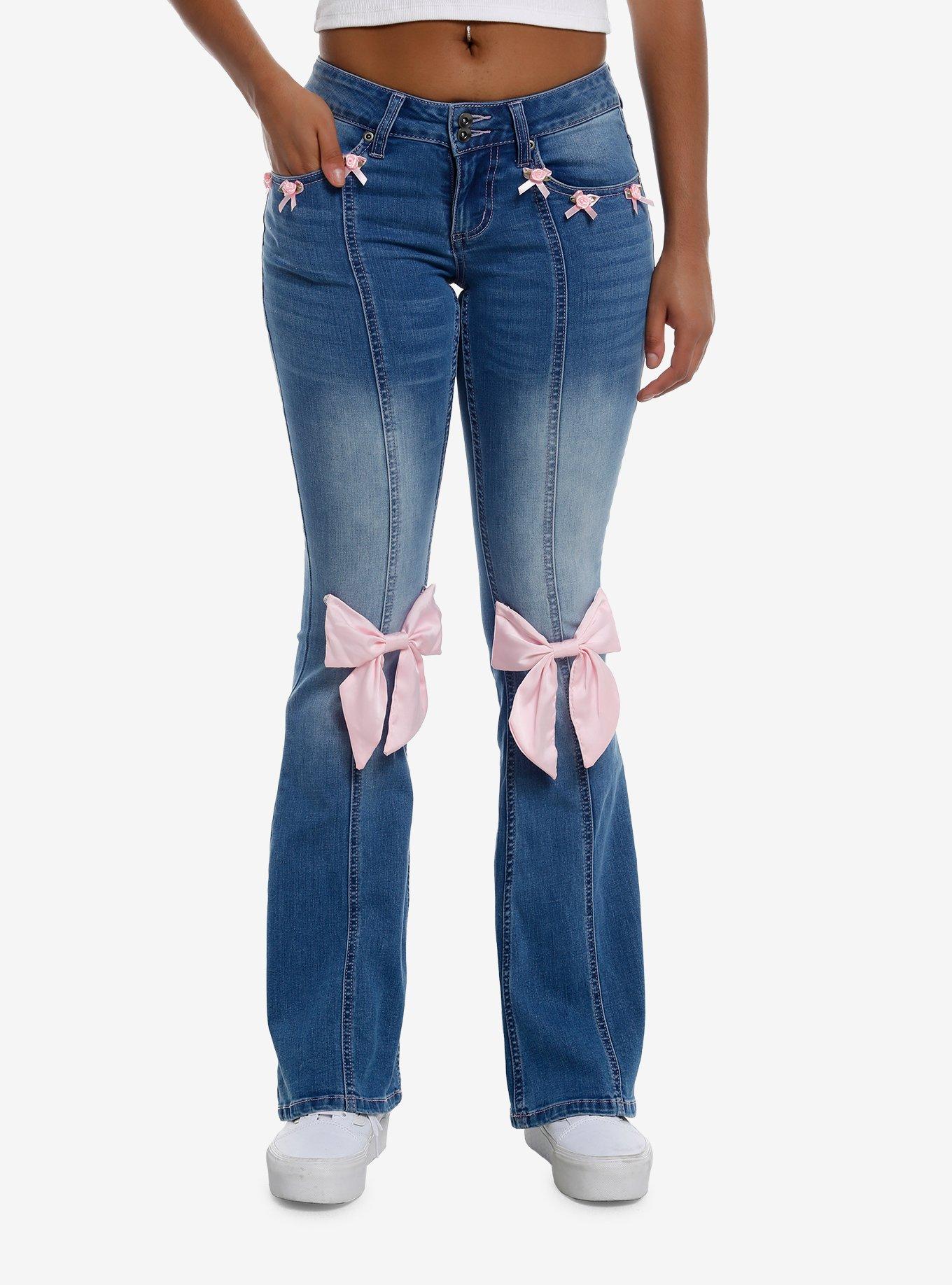 Pink Rosette Ribbon Jeans