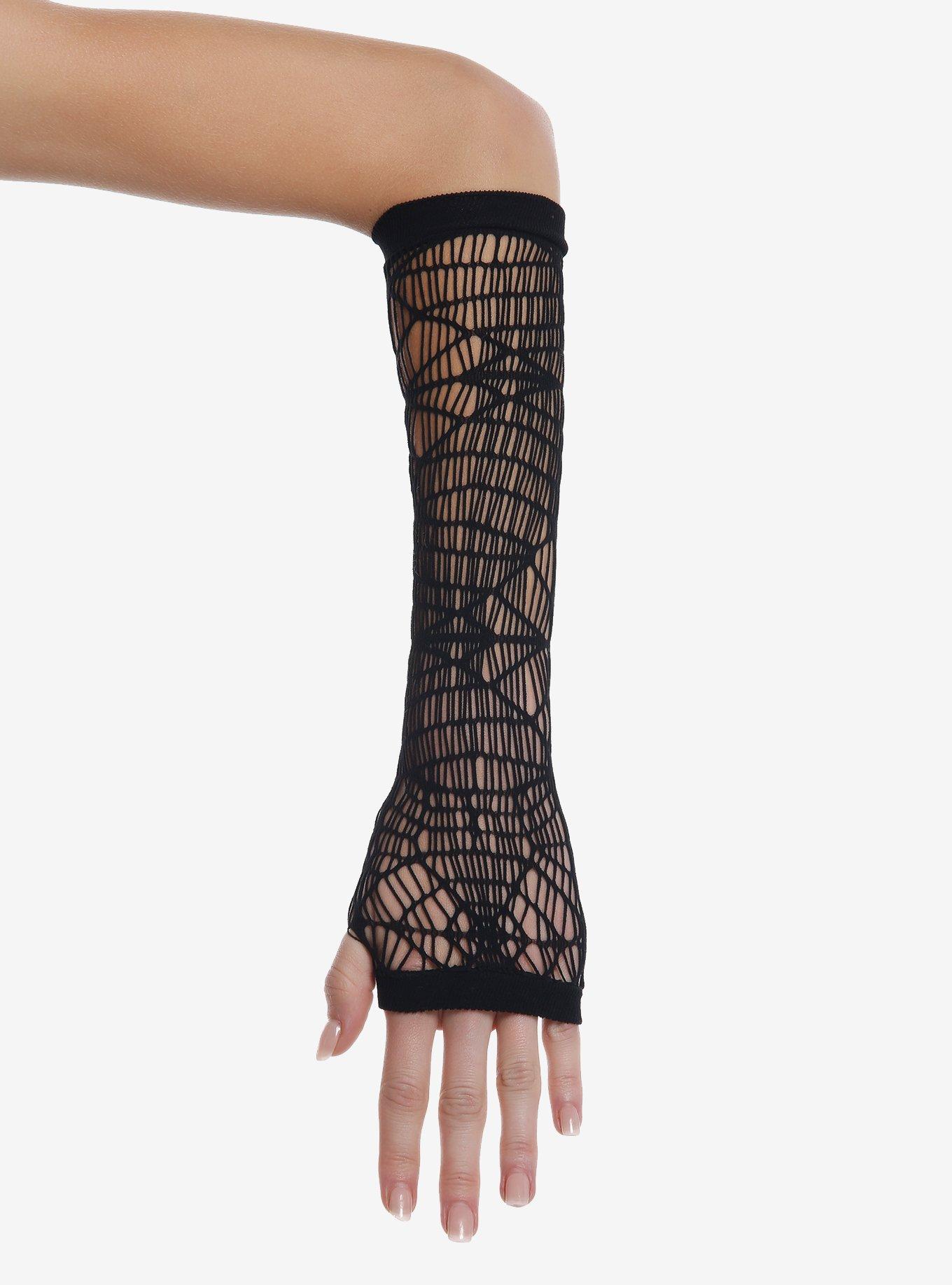 Black Spiderweb Net Arm Warmers, , hi-res