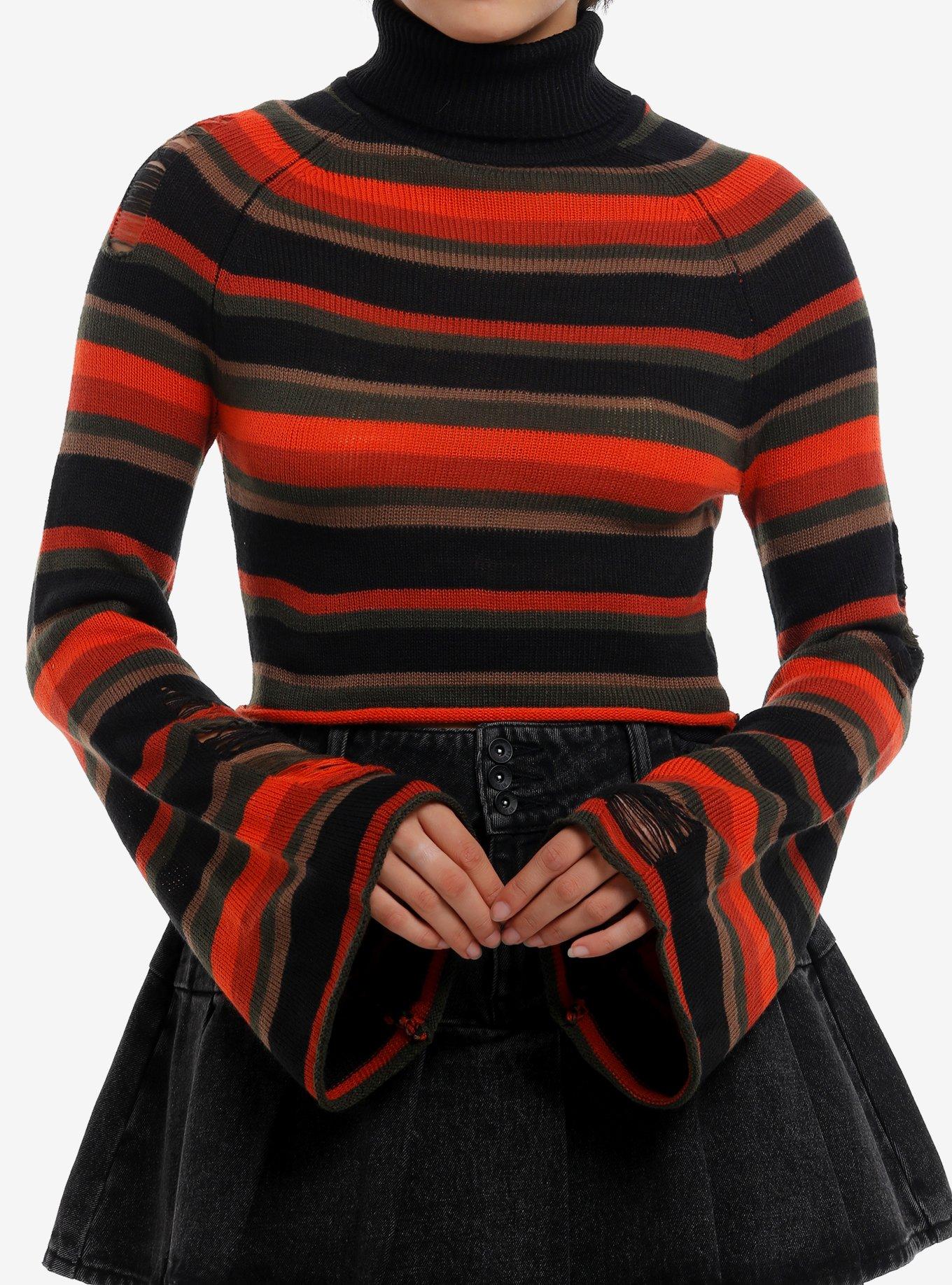 SWEETSOCIETY Sweet Society Orange Brown Stripe Distressed Crop Girls Turtleneck Sweater Shop Midtown