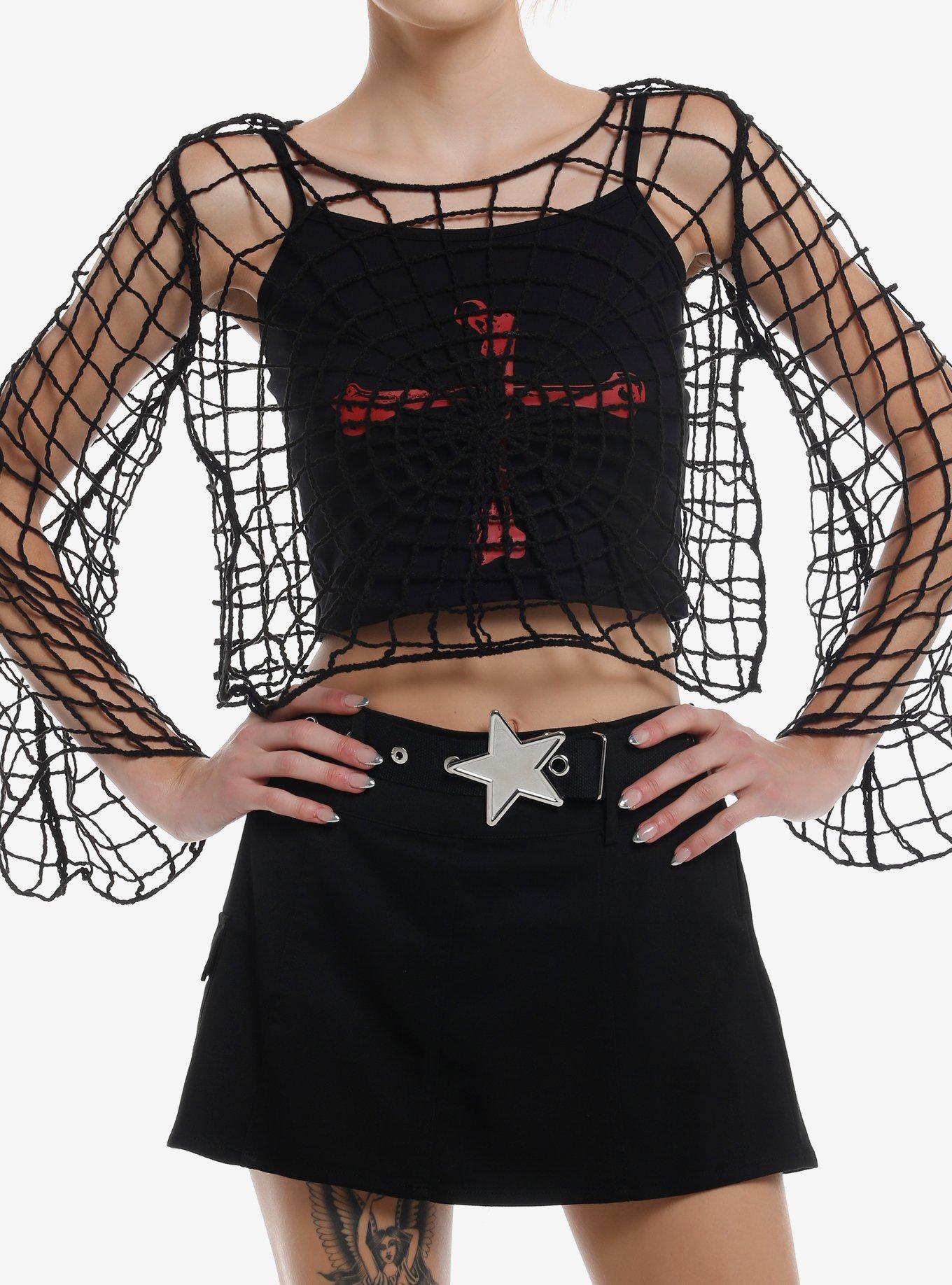 Social Collision Spiderweb Knit Girls Twofer Long-Sleeve Top, , hi-res