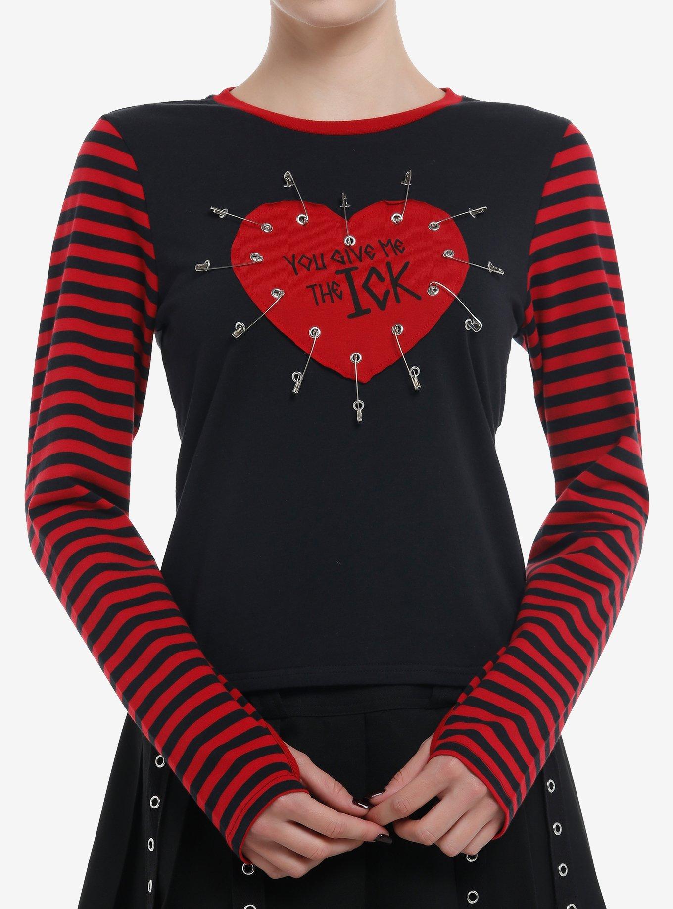 Social Collison Red & Black Stripe Ick Girls Long-Sleeve Top, , hi-res