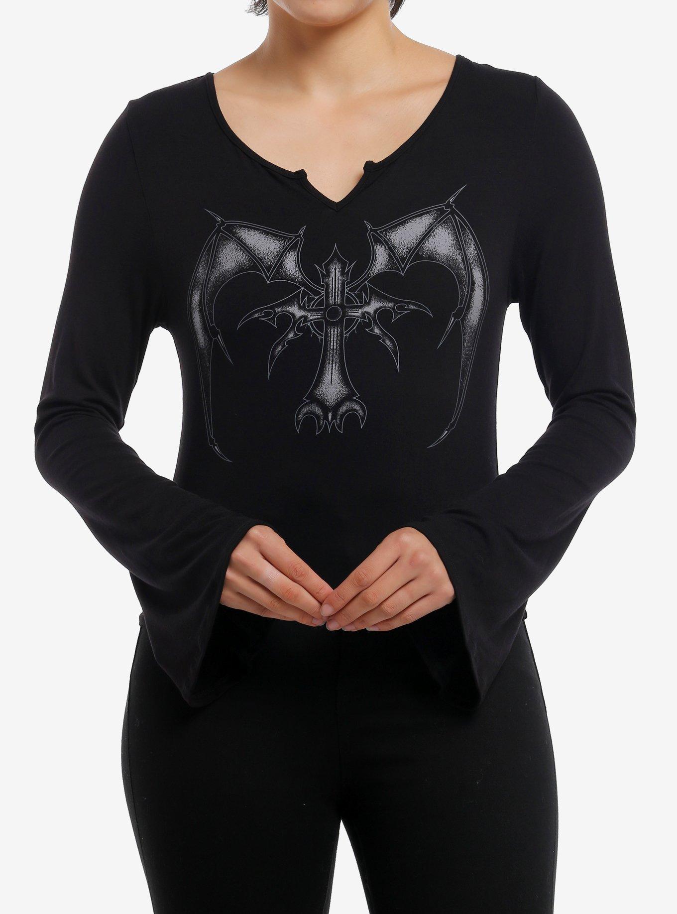 Cosmic Aura Bat Wing Cross Girls Bell Sleeve Top