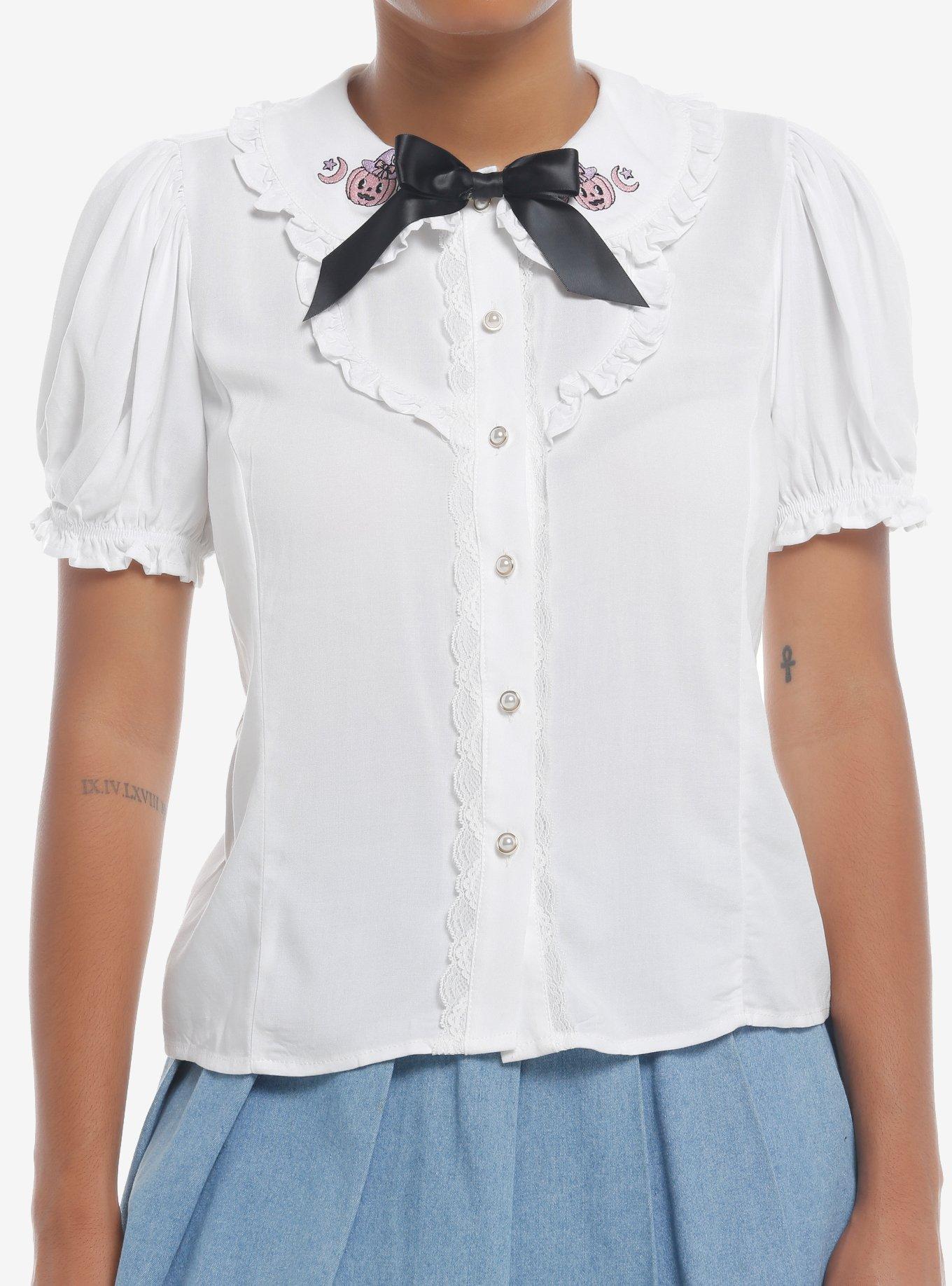 Sweet Society Pink Jack-O'-Lanterns Ruffle Collar Girls Top, , hi-res