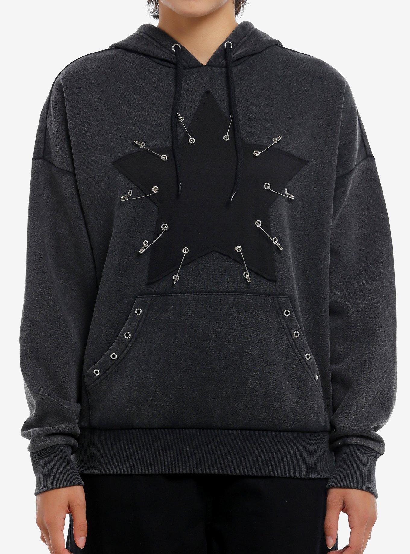 Social Collison Star Safety Pin Wash Girls Hoodie, , hi-res