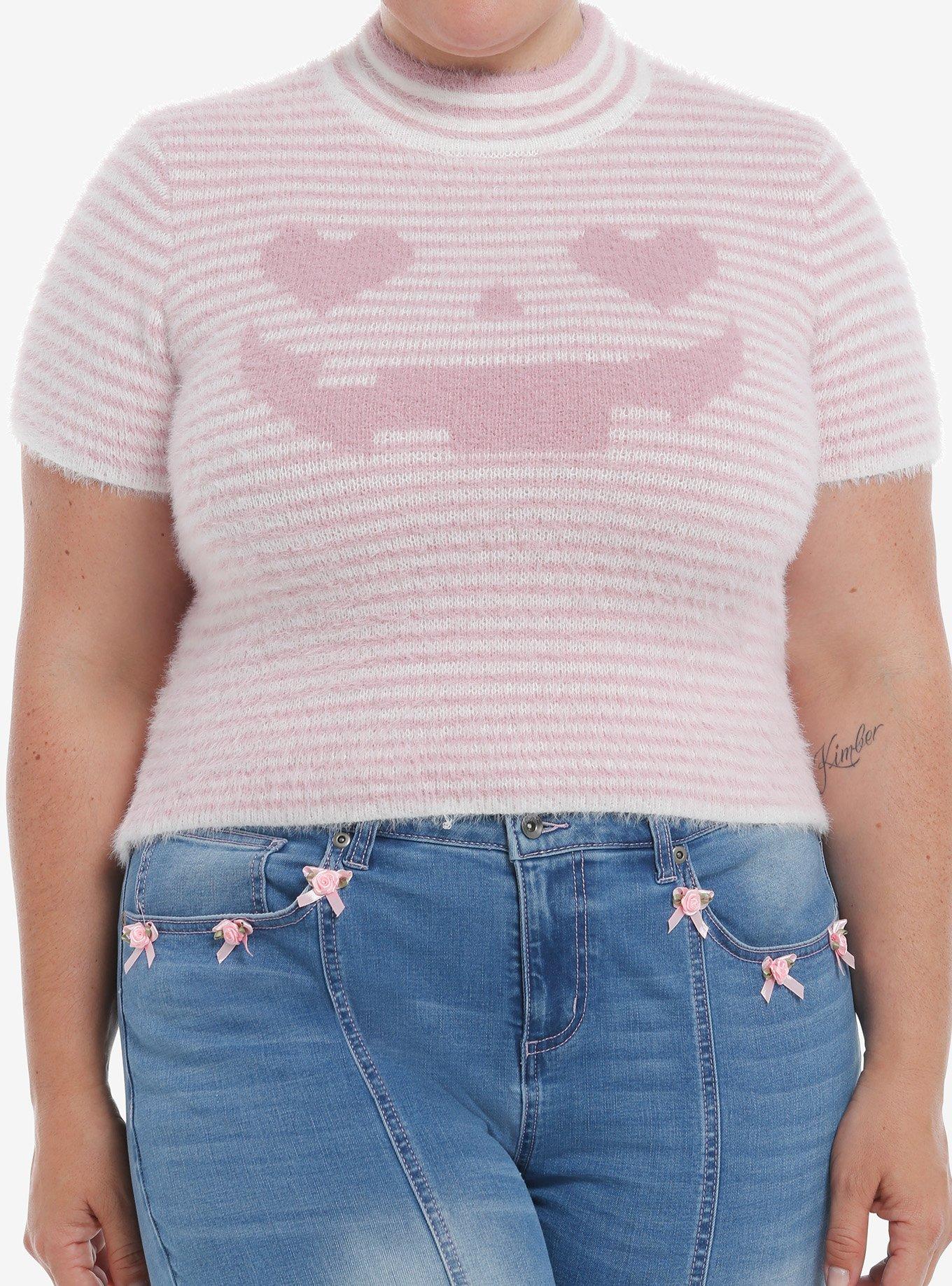 Sweet Society Pink Pumpkin Stripe Girls Sweater Top Plus Size, , hi-res