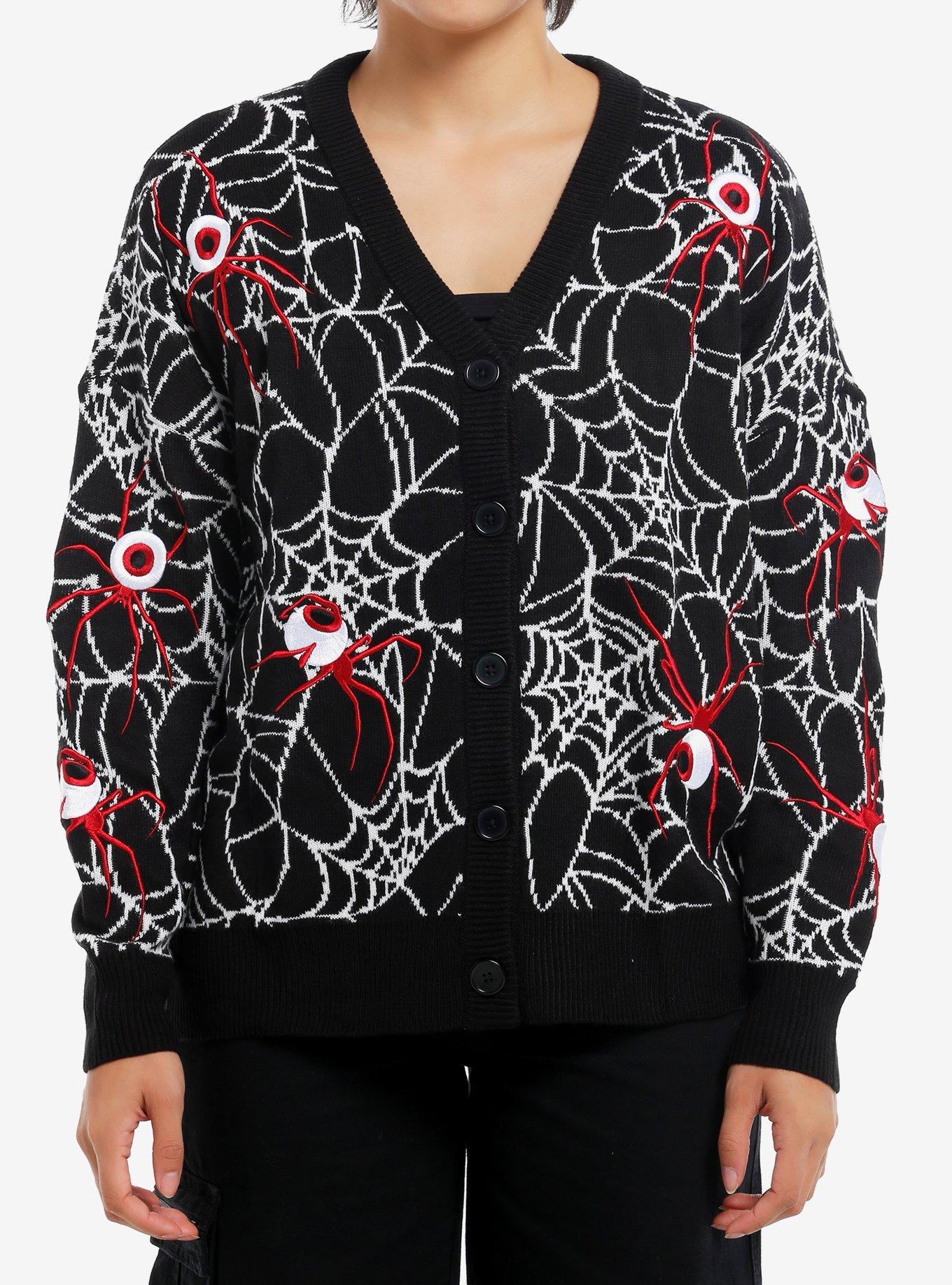 Social Collision Spiderweb Eyeball Girls Cardigan, , hi-res