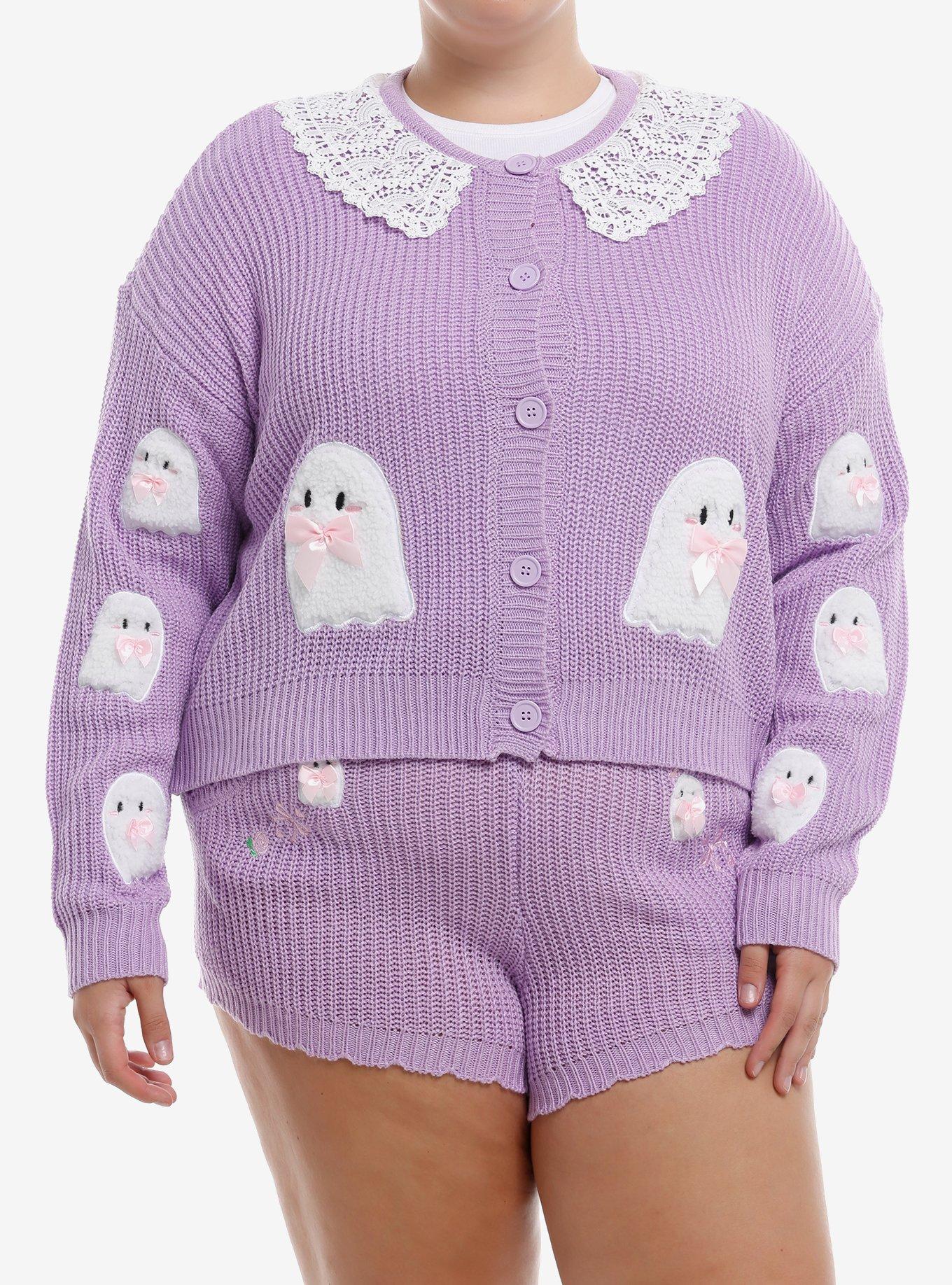 Sweet Society Pastel Purple Ghost Knit Girls Cardigan Plus Size, , hi-res