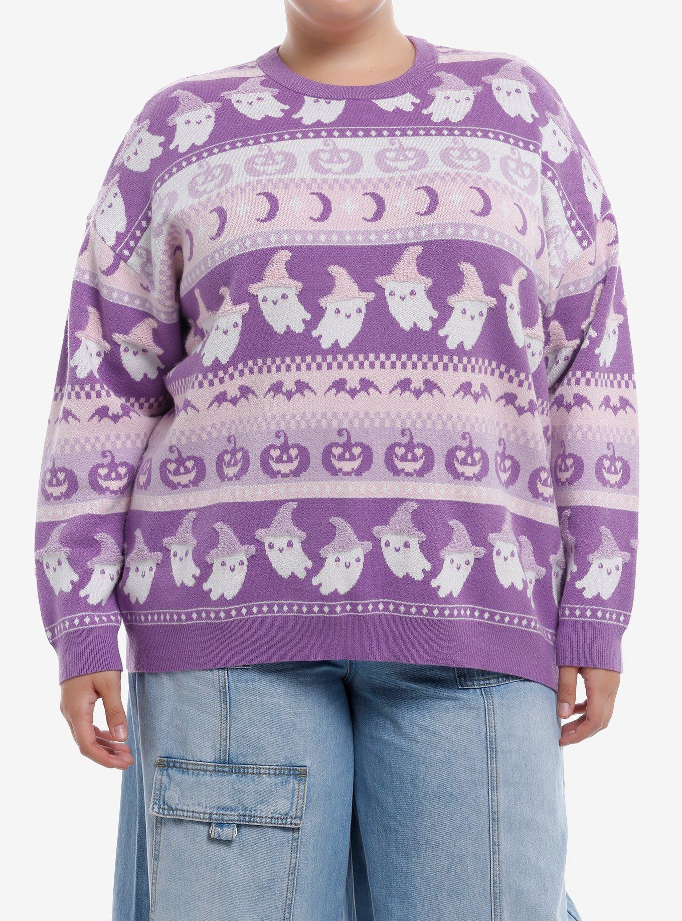 Sweet Society Pastel Ghosts & Jack-O'-Lanterns Fair Isle Girls Sweater Plus