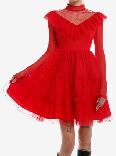 fitted lace wedding dress Beetlejuice The Musical Lydia Deetz Cosplay Red Wedding Dress For Fema –  Cosplaysky.ca main image 0