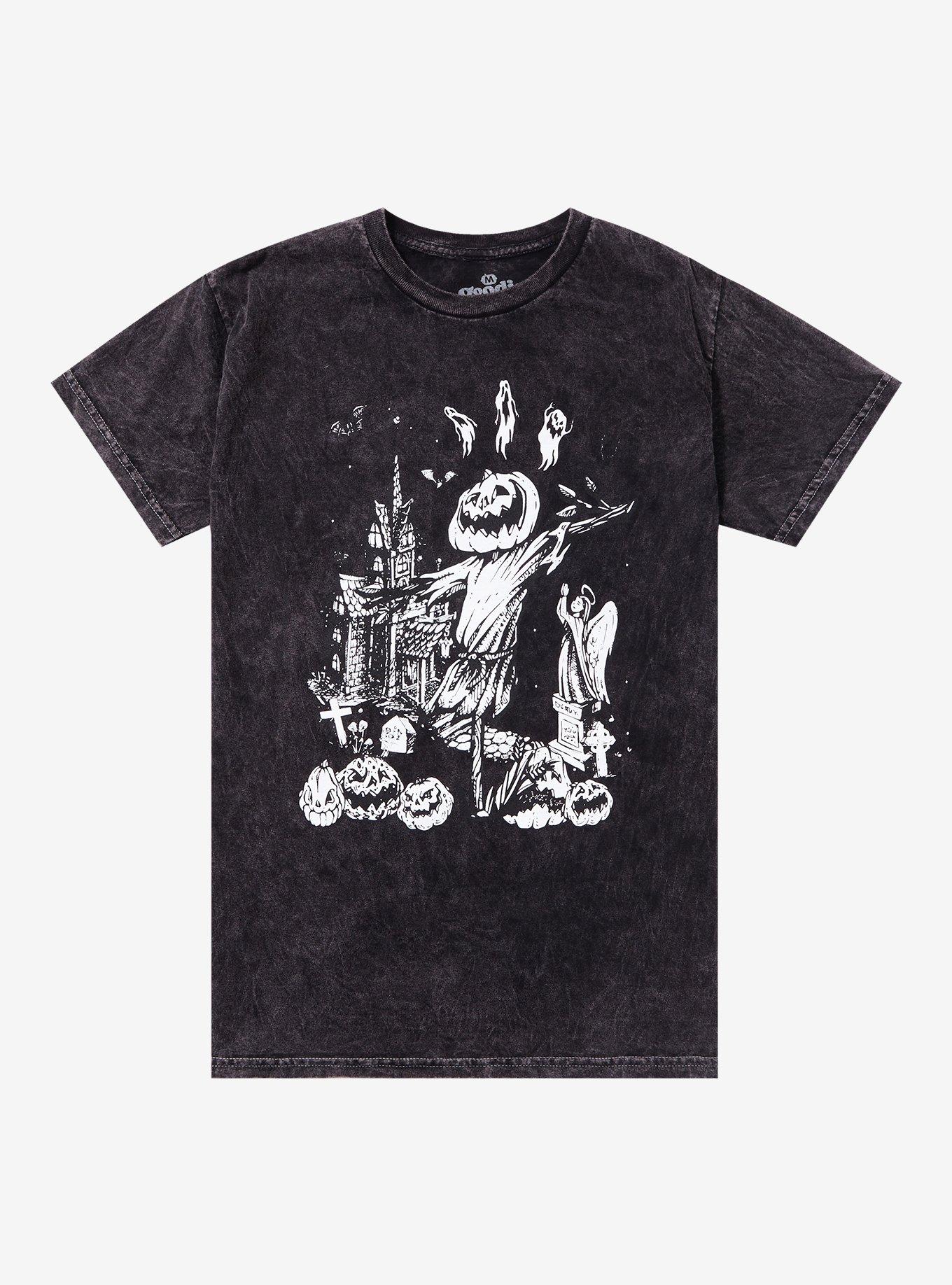 Pumpkin Scarecrow Dark Wash T-Shirt By Goodie Two Sleeves, BLACK, hi-res