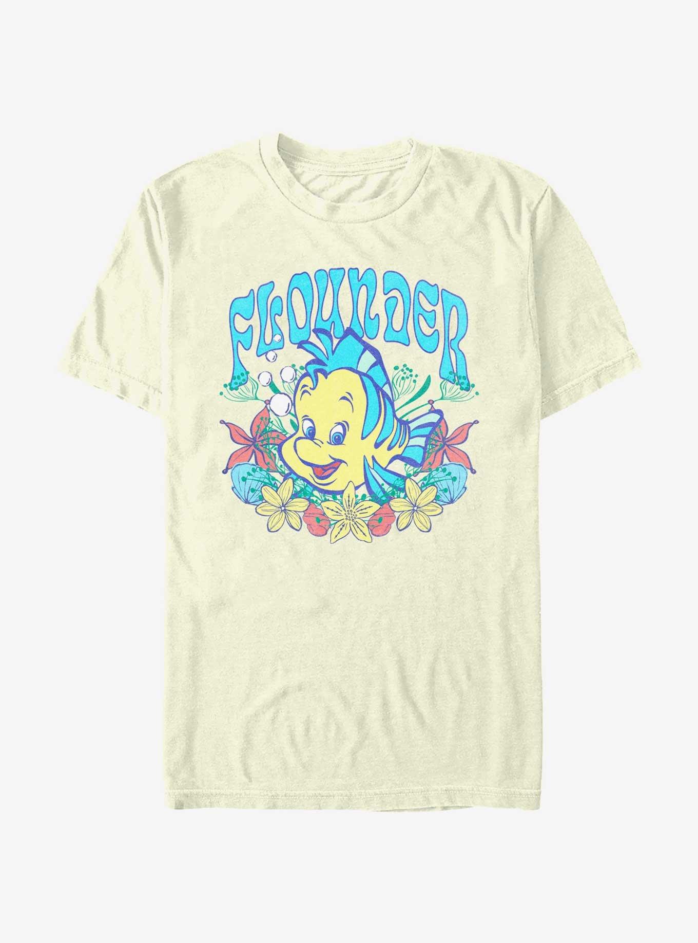 Disney The Little Mermaid Flounder Floral Wreath T-Shirt, NATURAL, hi-res
