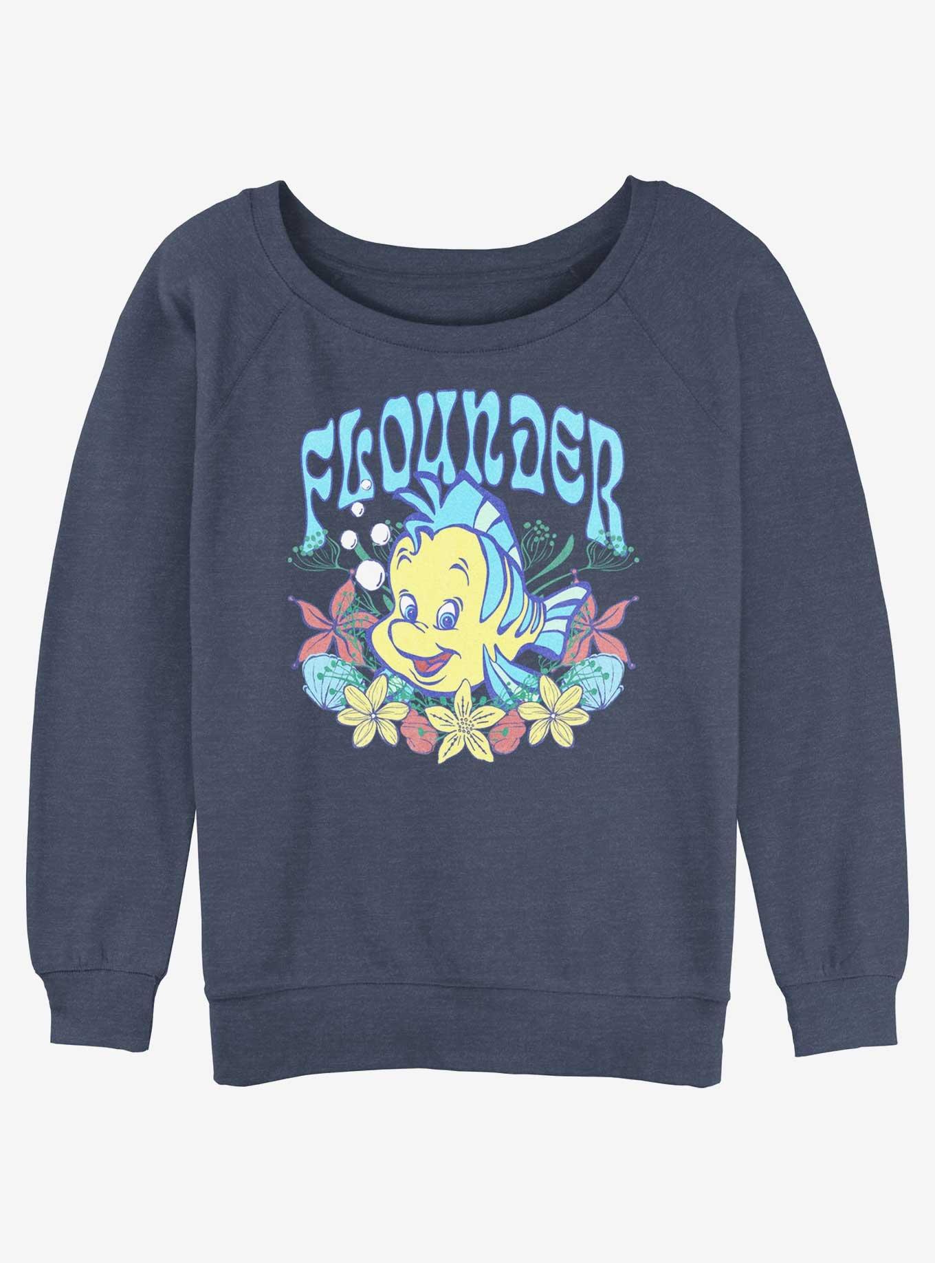 Disney The Little Mermaid Flounder Floral Wreath Girls Slouchy Sweatshirt, BLUEHTR, hi-res