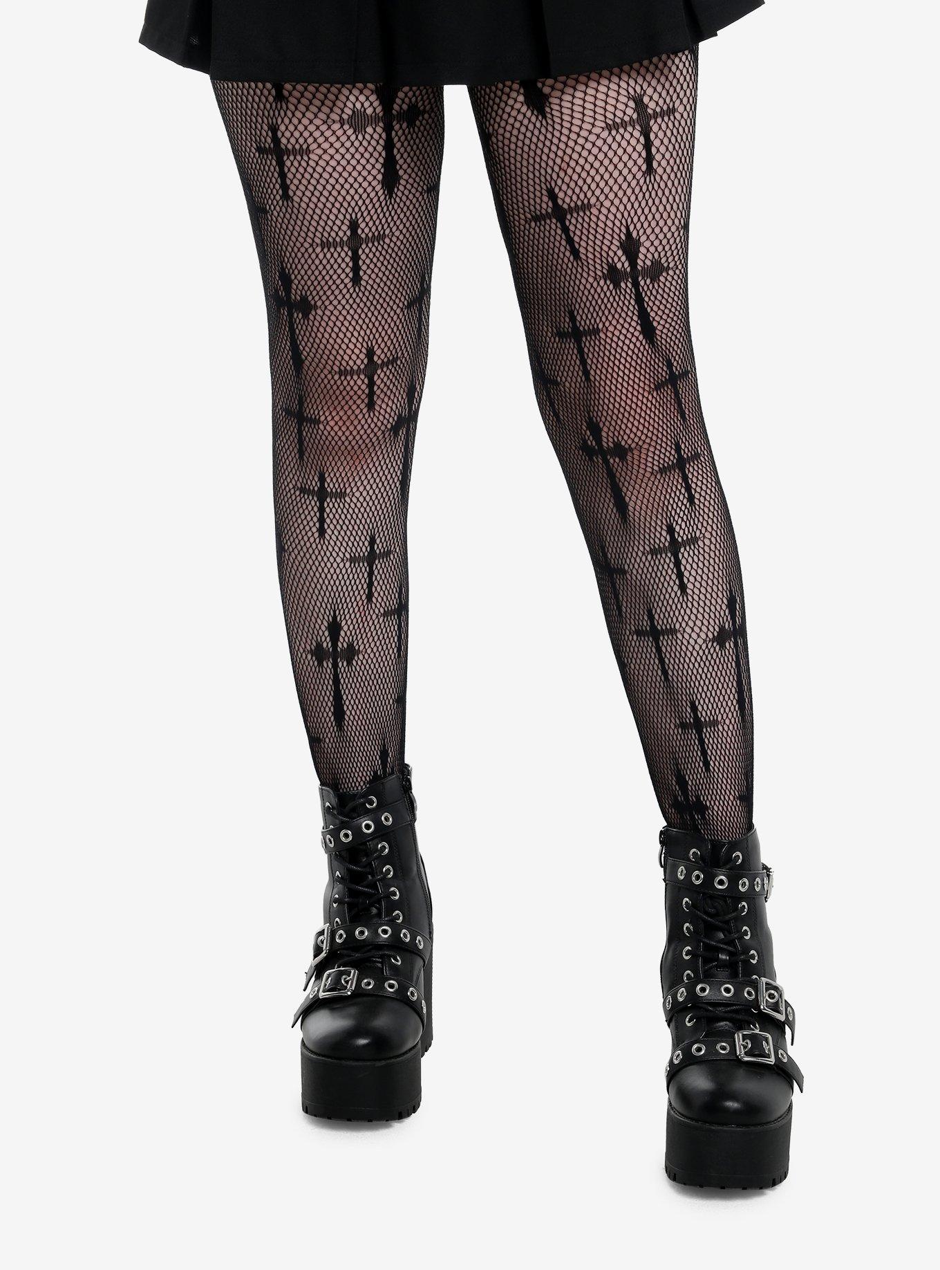 Leg Avenue Black Cross Fishnet Tights, , hi-res