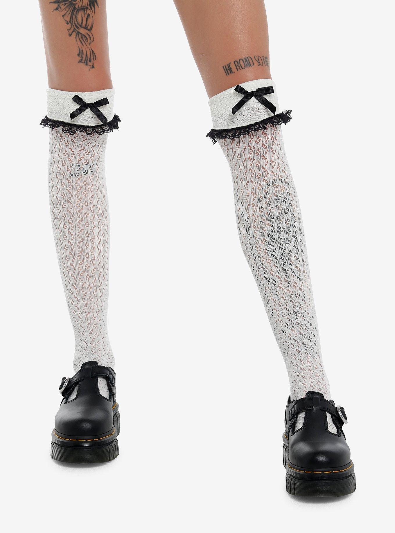 Leg Avenue Black & White Crochet Over-The-Knee Socks, , hi-res