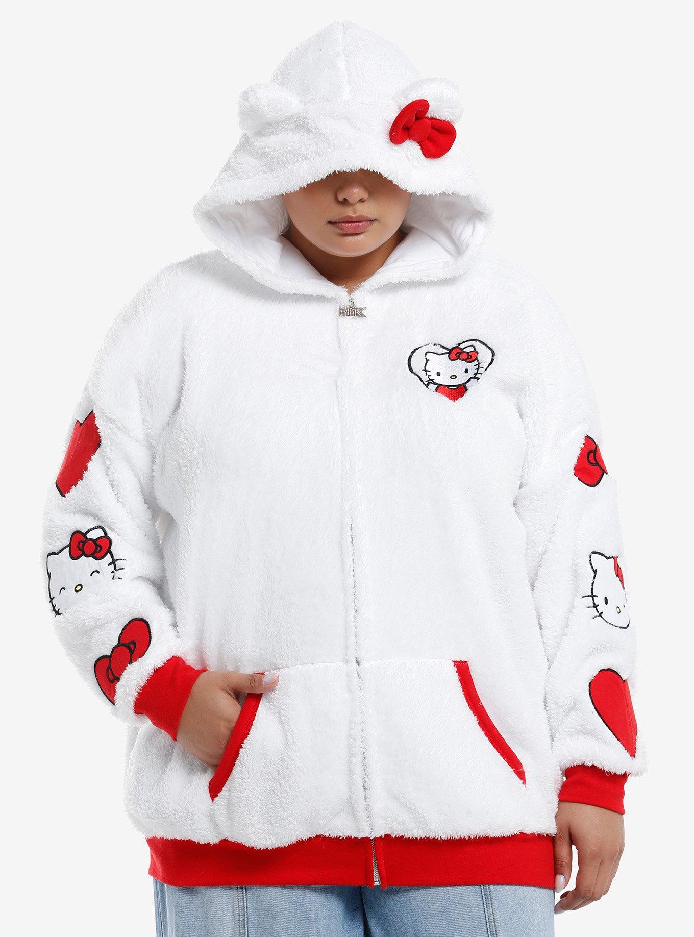 Hello Kitty 3D Ears Patch Girls Sherpa Hoodie Plus Size, MULTI, hi-res