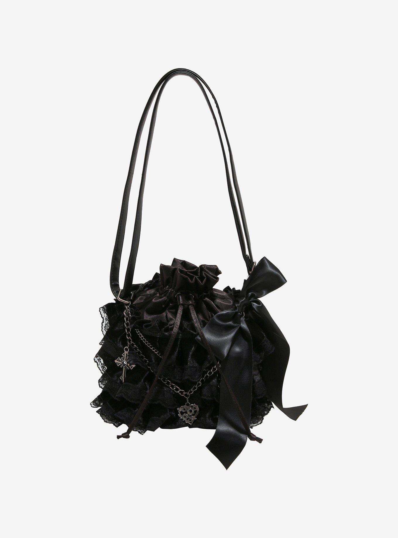 Black Ruffle Chain Bucket Bag Hot Topic Exclusive, , hi-res