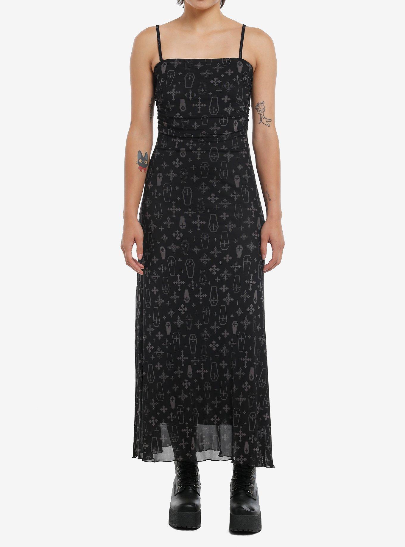 Cosmic Aura Coffin Cross Ruched Midaxi Dress