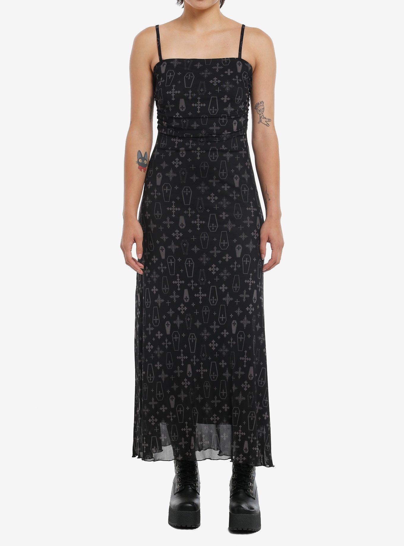 Cosmic Aura Coffin Cross Ruched Midaxi Dress, GREY, hi-res