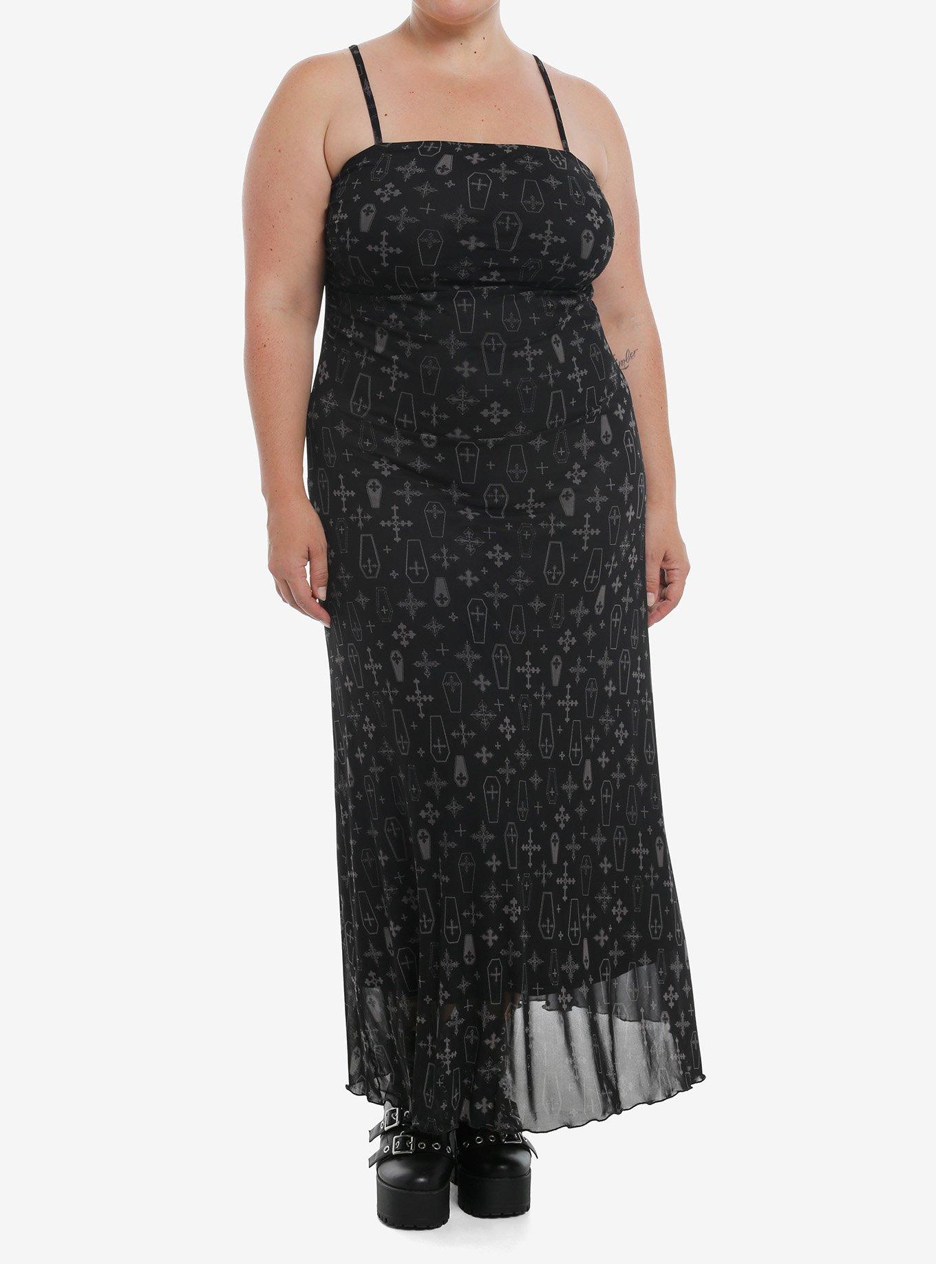 Cosmic Aura Coffin Cross Ruched Midaxi Dress Plus Size, GREY, hi-res