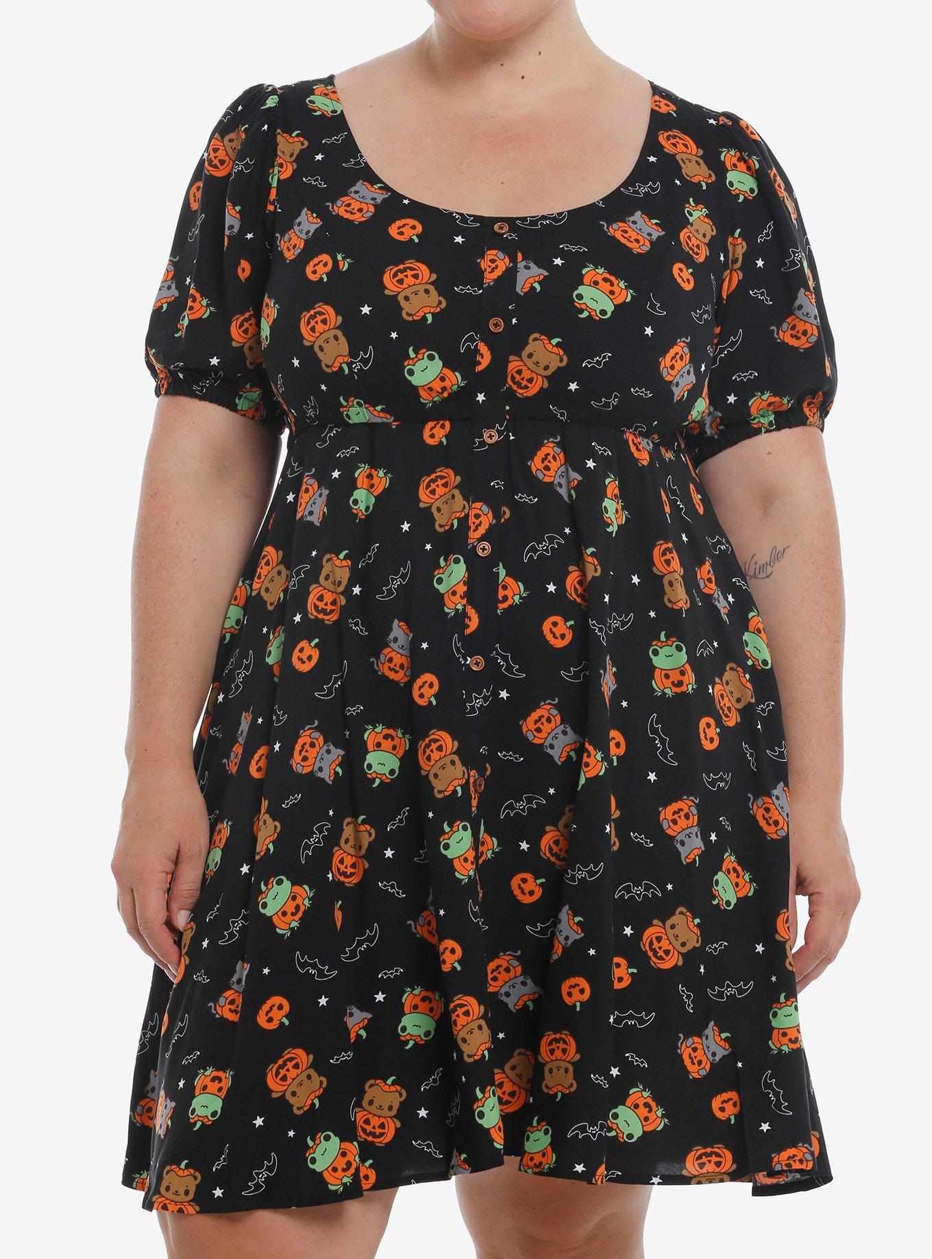 Sweet Society Critter Pumpkon Babydoll Dress Plus Size, ORANGE, hi-res
