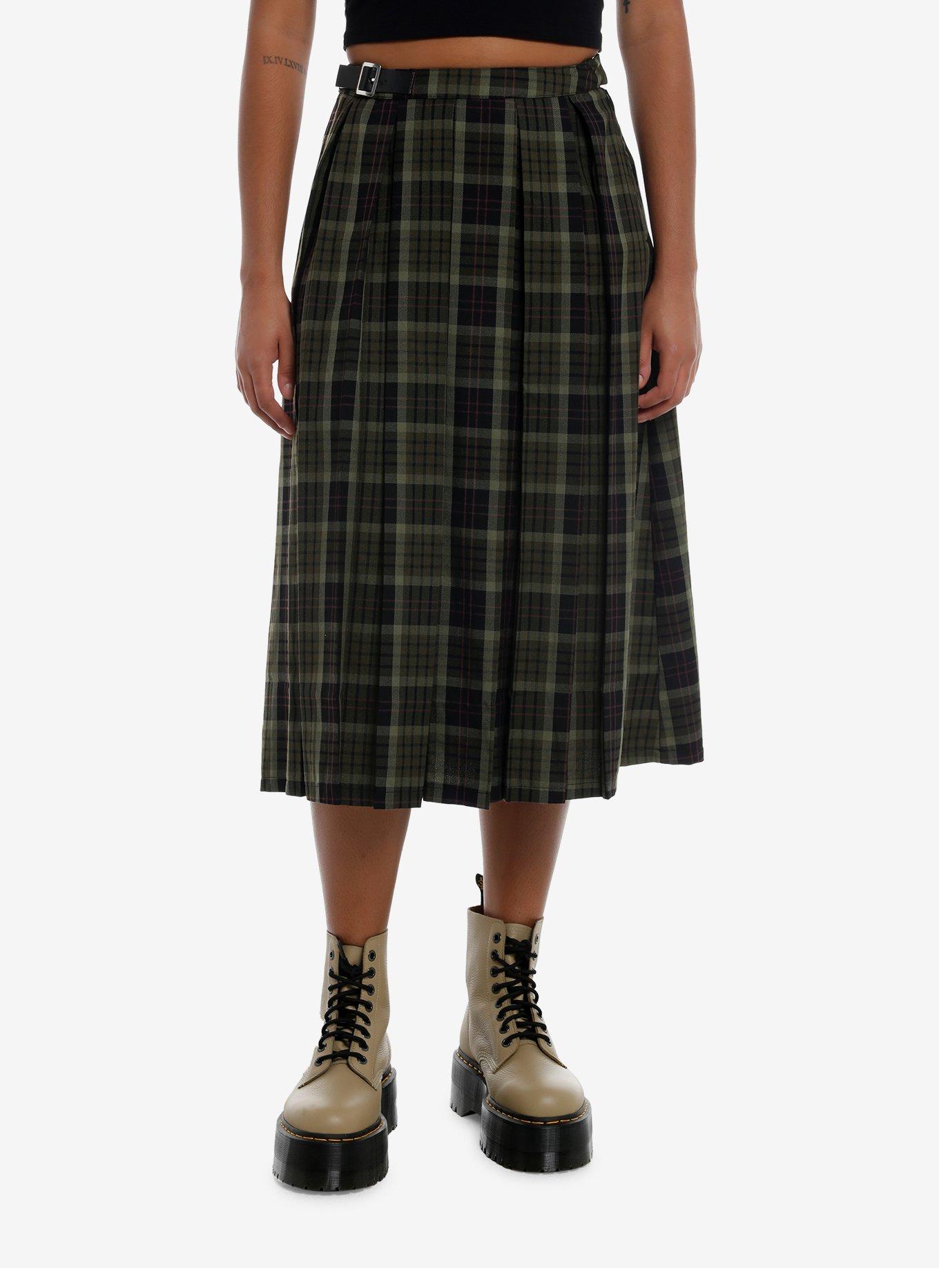 Thorn & Fable Green Plaid Midi Skirt, BLACK, hi-res