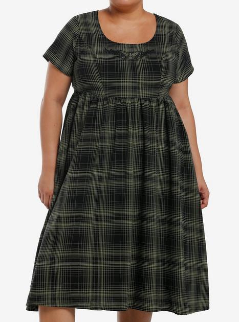 plus size green plaid dress Daring Diva Plus Size Plaid Round Neck Short Sleeve Midi Dress 2X Green, Women's, Size: 2XL
