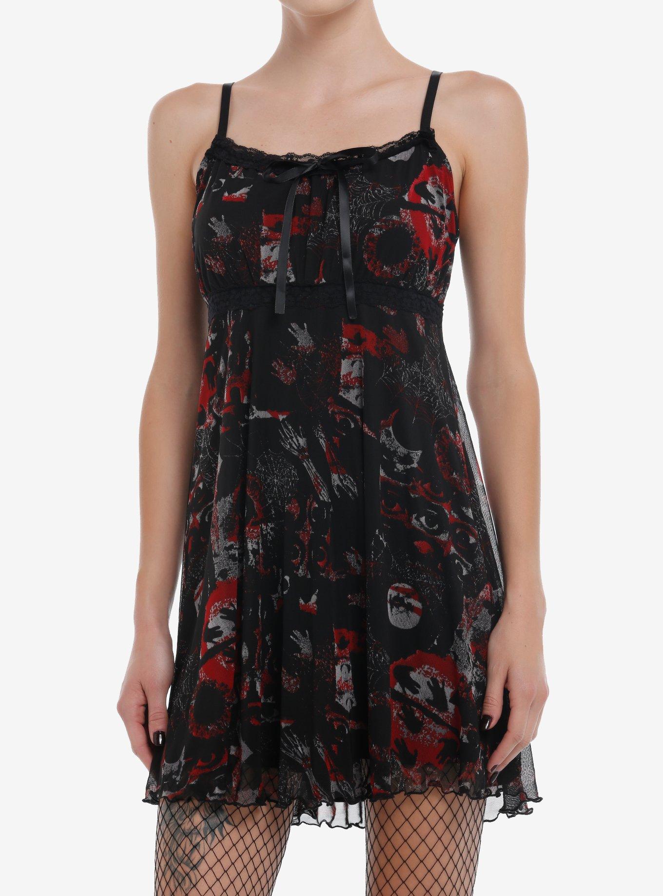 Social Collision Red & Black Icons Mesh Cami Dress