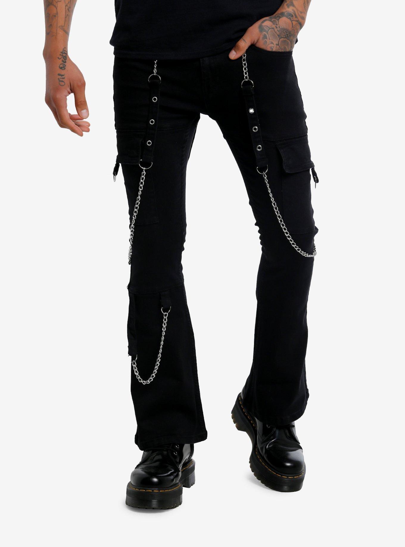 Black Double Chain Flare Stinger Pants