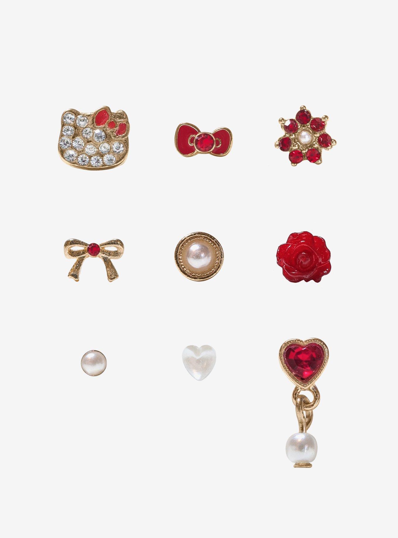 Steel Hello Kitty Flower Heart Bling Nose Stud 9 Pack, , hi-res