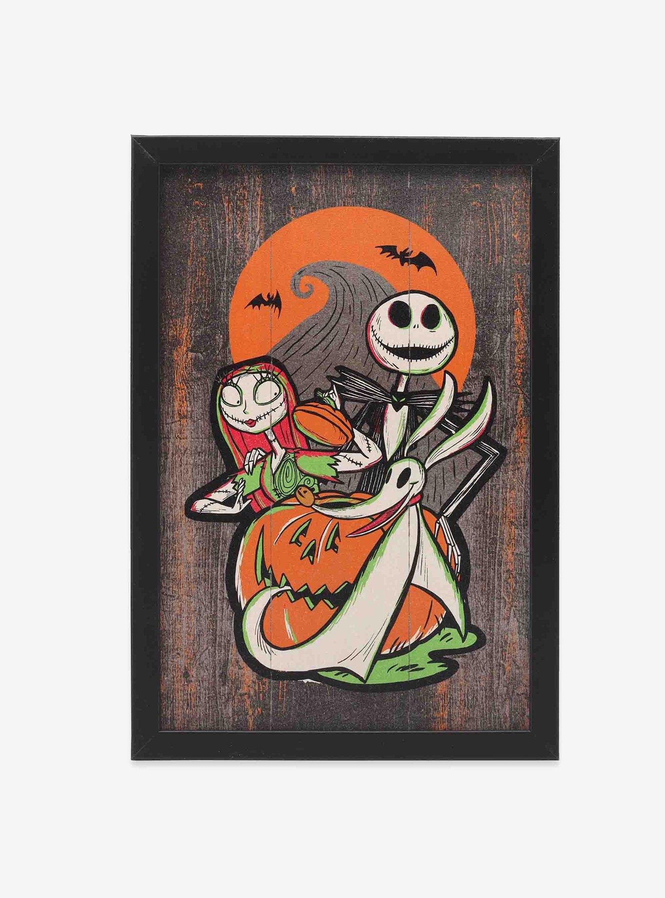 The Nightmare Before Christmas Jack, Sally, Zero Jack-O-Lantern Framed Wood Wall Decor, , hi-res