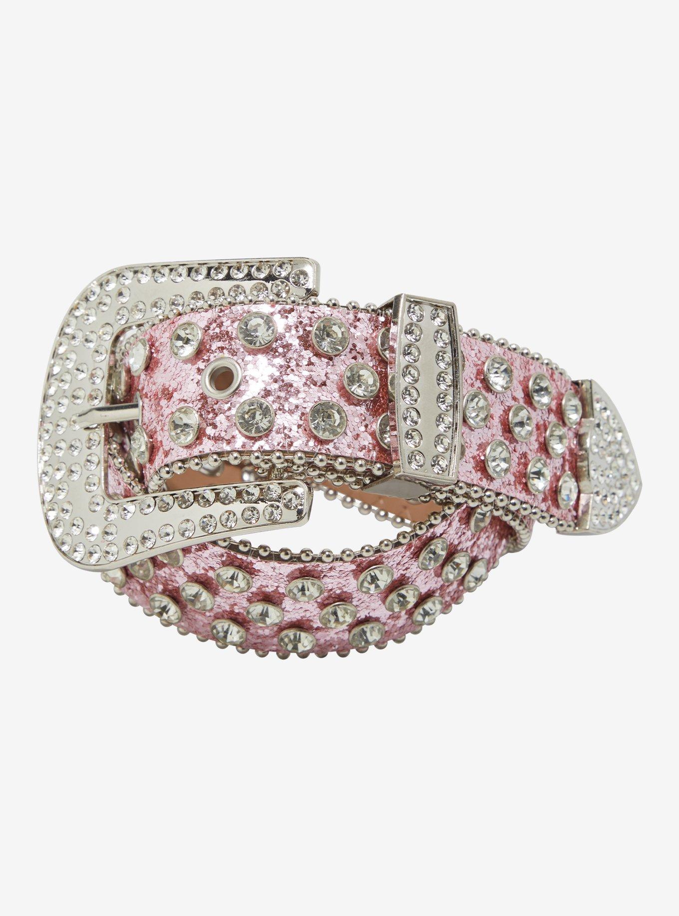 Pink Glitter Bling Skull Belt, , hi-res