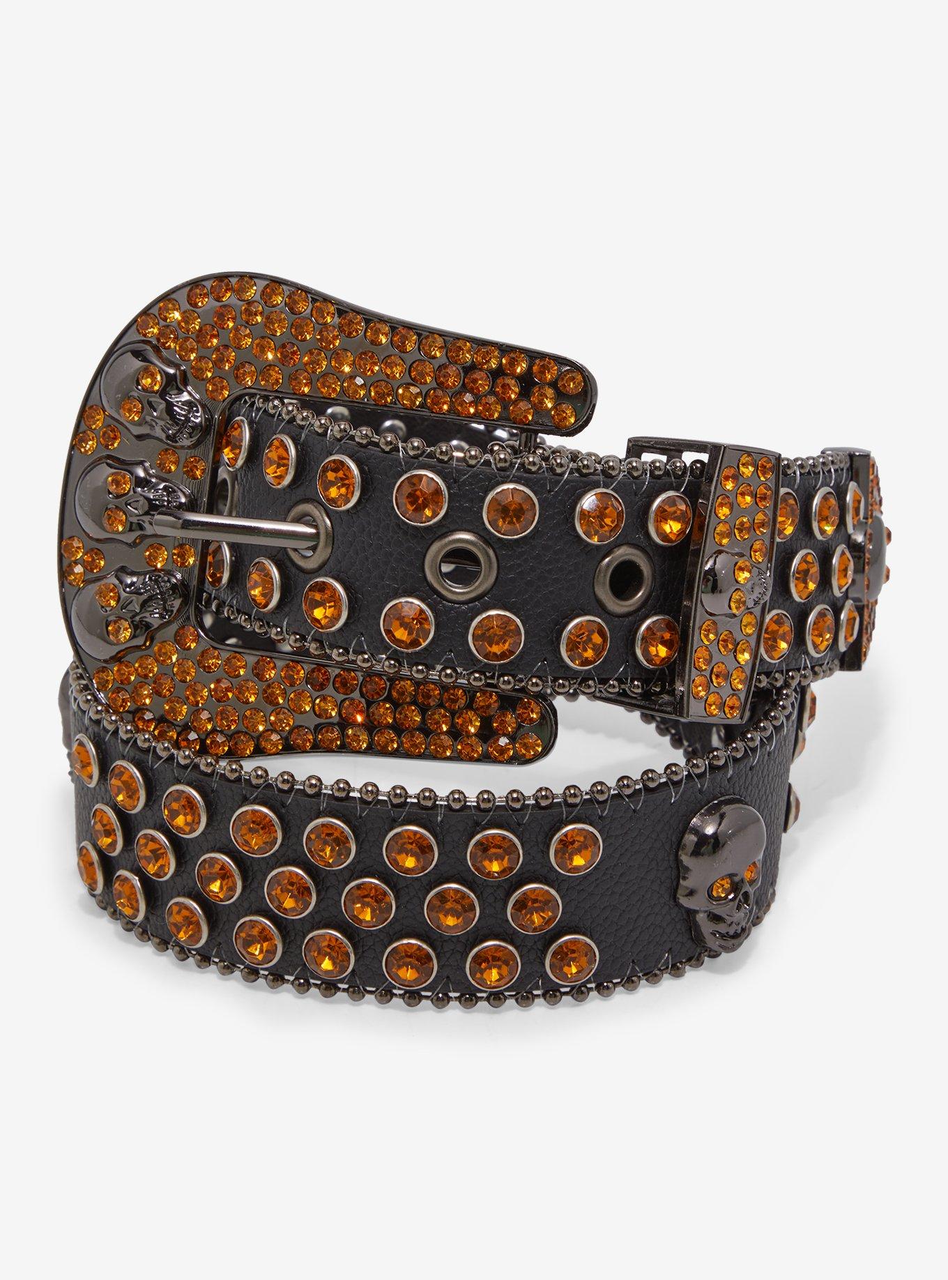 Orange Bling Skull Western Belt, , hi-res