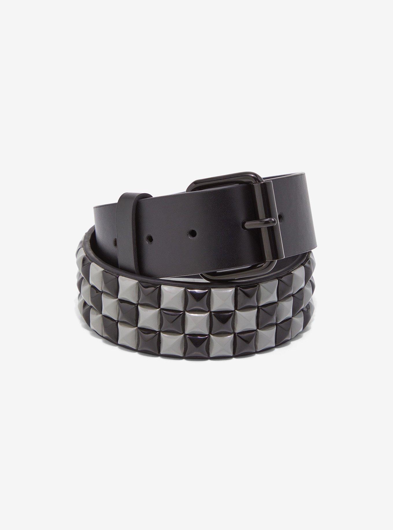 Black & Grey Pyramid Stud Belt, , hi-res