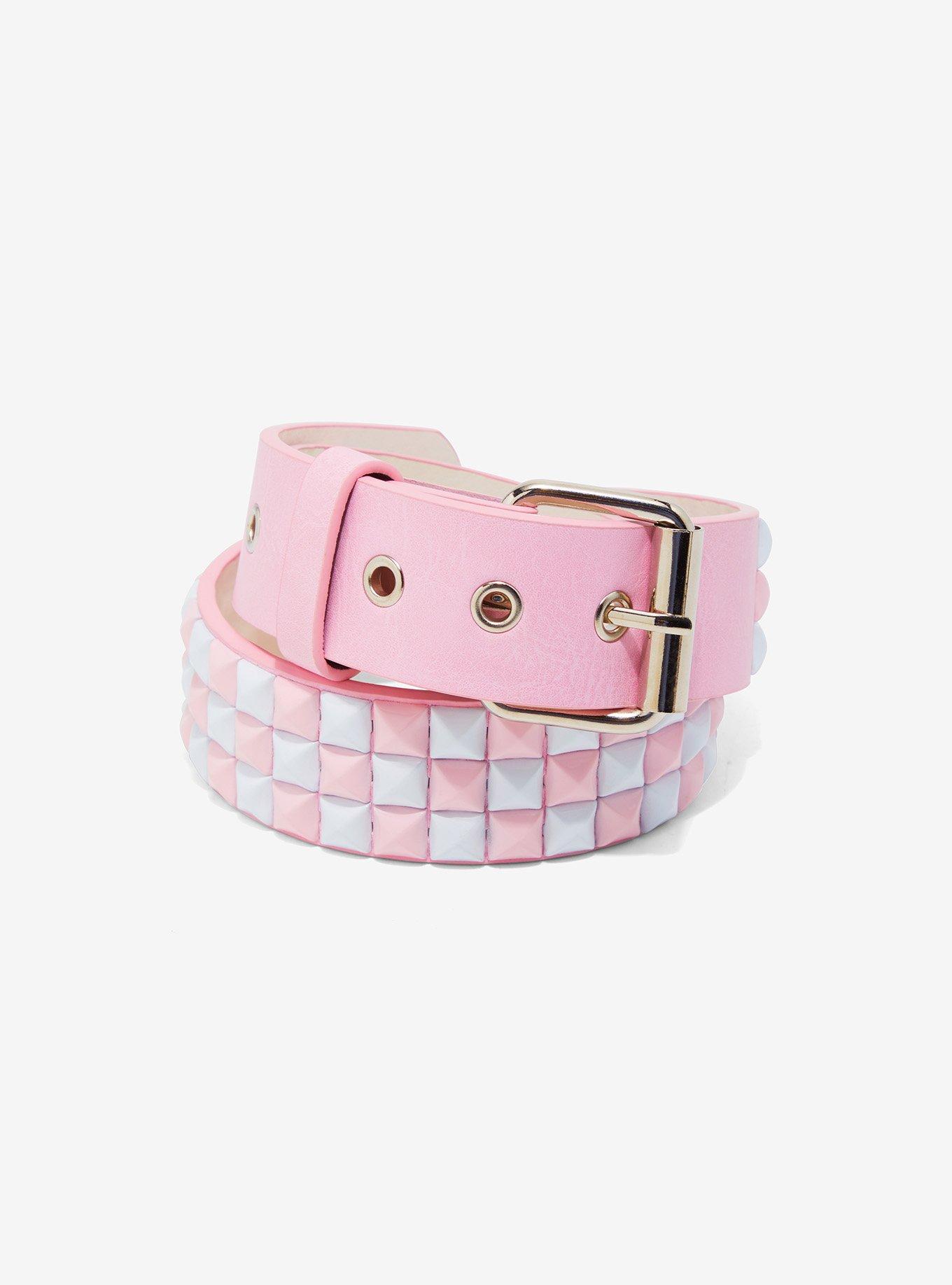 Pastel Pink & White Pyramid Stud Belt, , hi-res