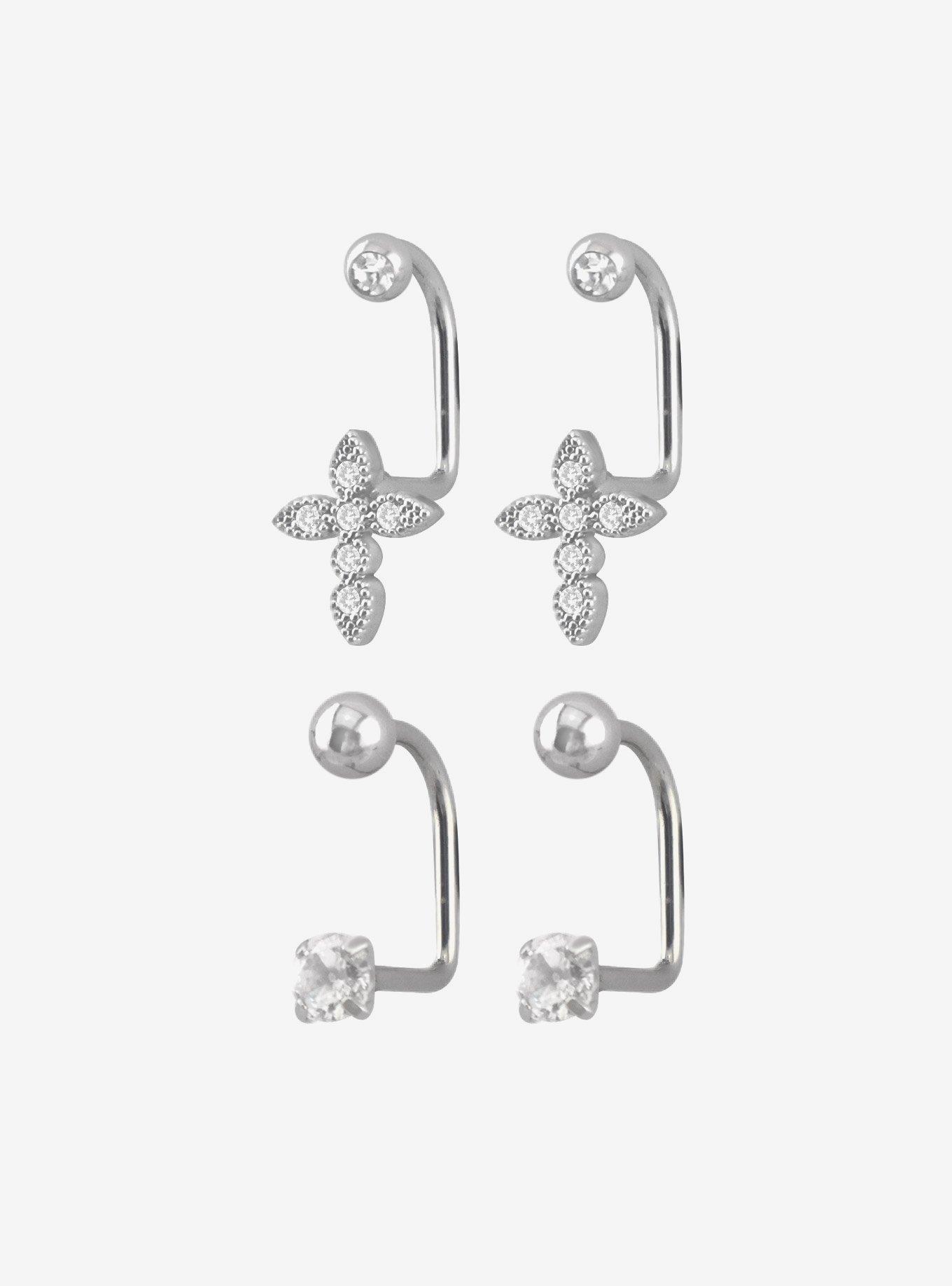 16G Steel Cross Bling Labret Hoop 4 Pack, , hi-res