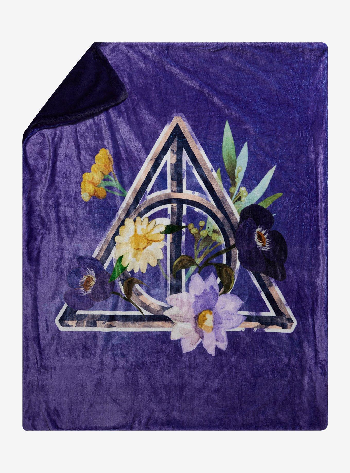 Harry Potter Deathly Hallows Floral Faux Fur Throw — BoxLunch Exclusive, , hi-res