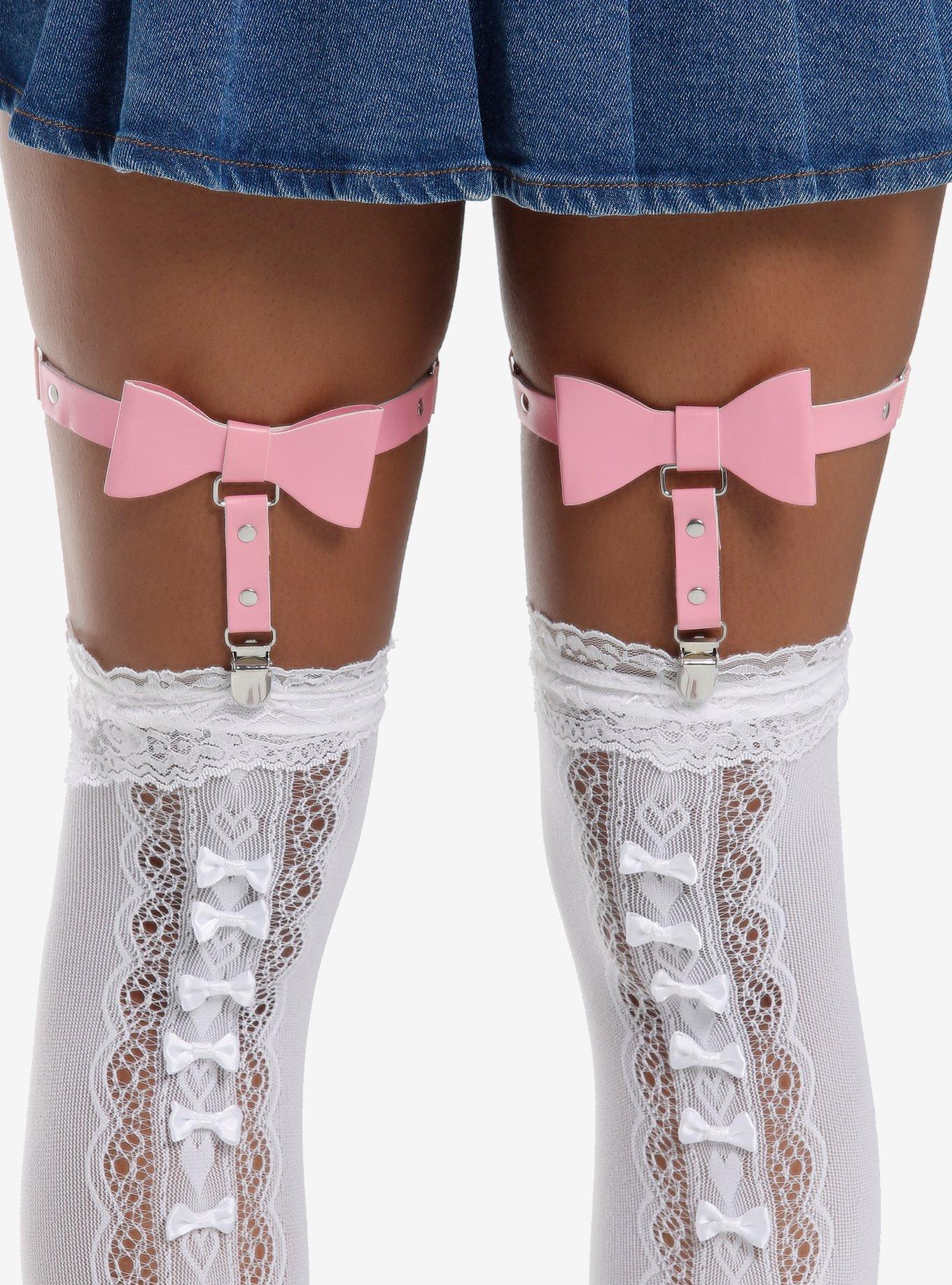 Pink Bow Leg Garter Set, , hi-res